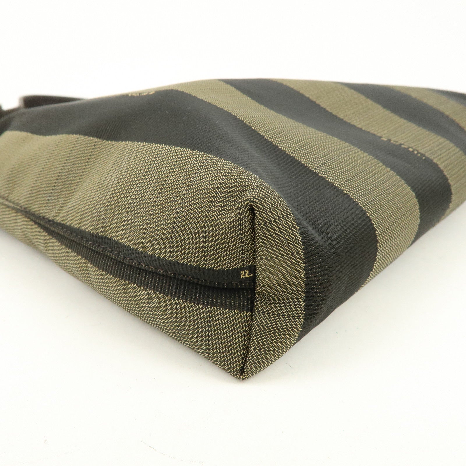 FENDI Pequin Canvas Leather Shoulder Hand Bag Khaki Black 26709