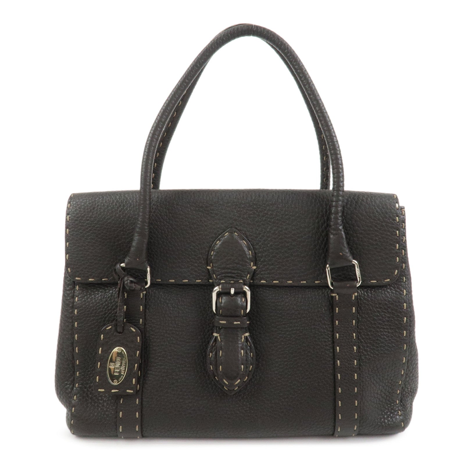FENDI Selleria Leather Hand Bag Shoulder Bag Brown 8BR656