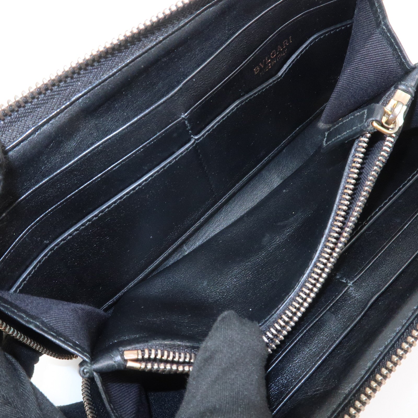 BVLGARI B-zero 1 Leather Zip Around Bi-fold Long Wallet Black