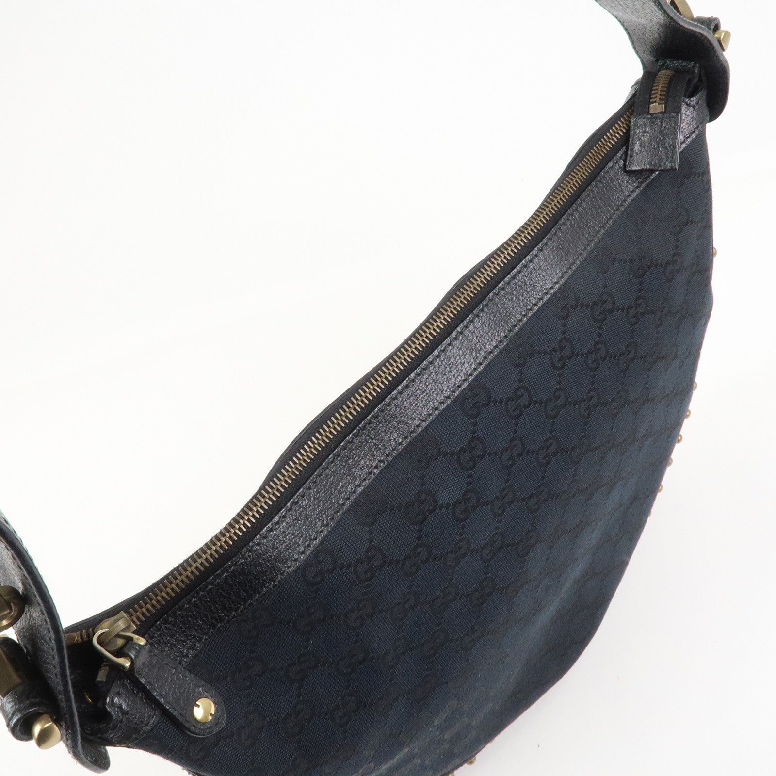 GUCCI Sherry GG Canvas Leather Studs Shoulder Bag Black 144011