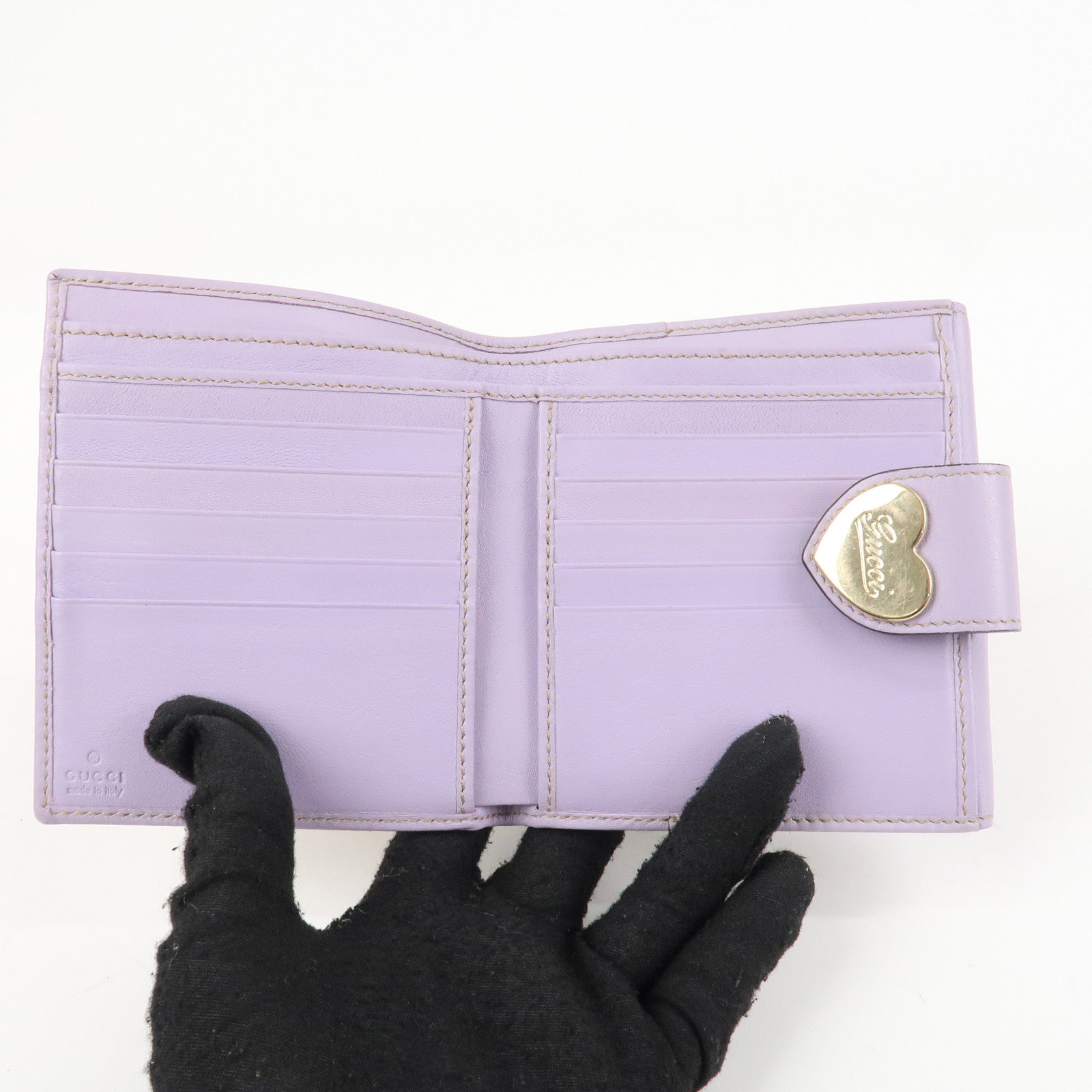 GUCCI Lovely Heart GG Canvas Leather W Hook Bi-Fold Wallet 203549 Used