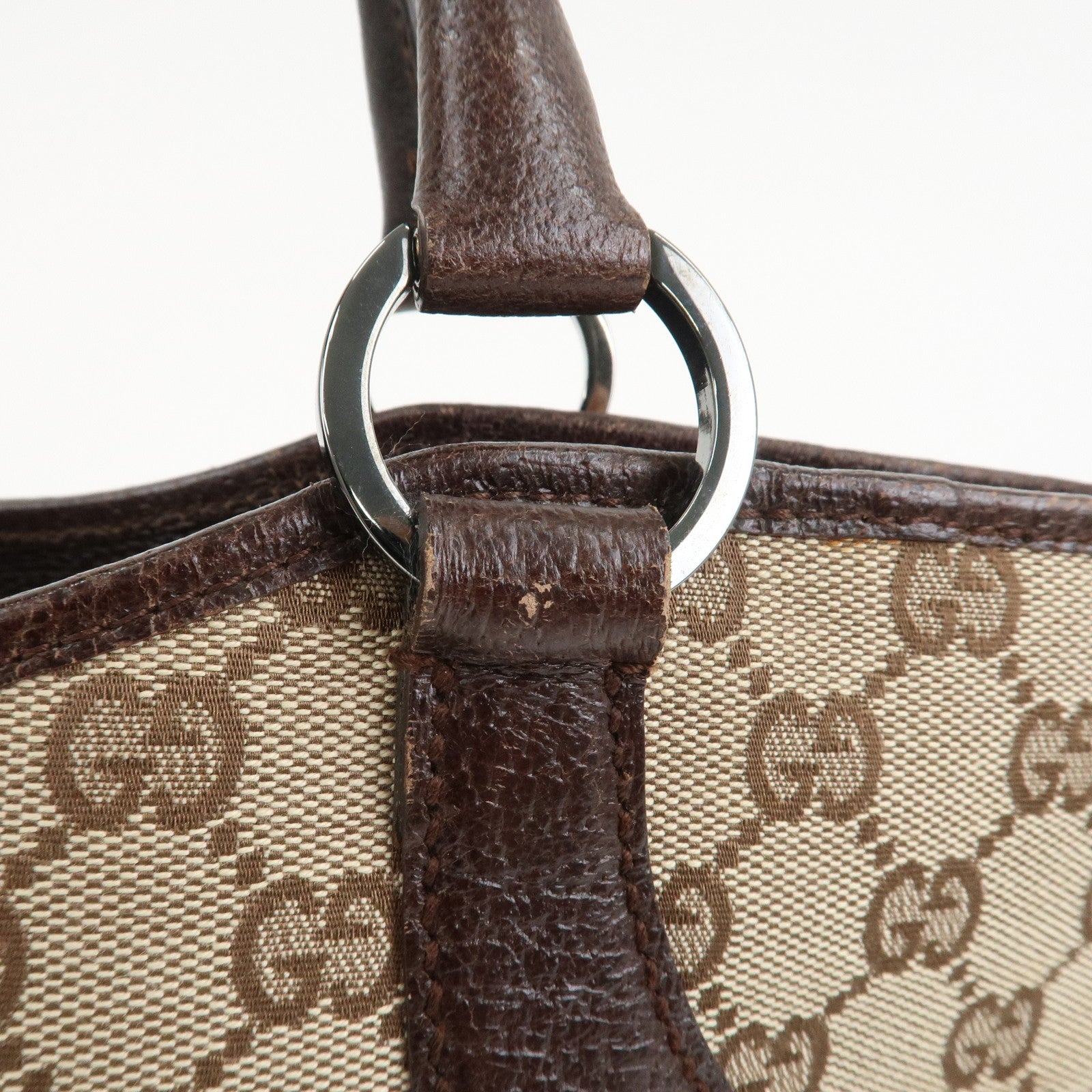 GUCCI GG Monogram Canvas Leather Tote Bag Shoulder Bag Brown 113016