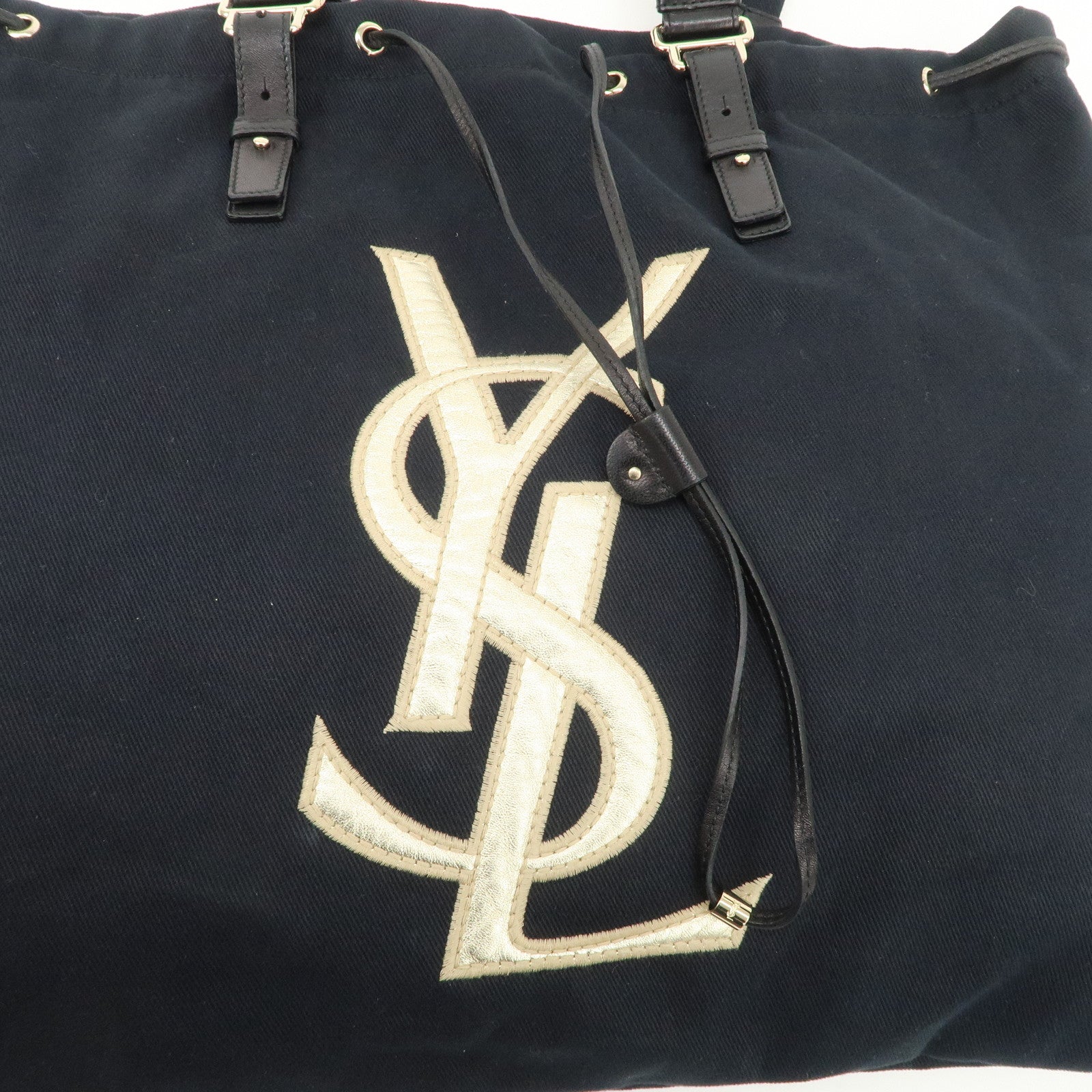 Saint Laurent Kahala Canvas Leather Tote bag Shoulder Bag Black Used