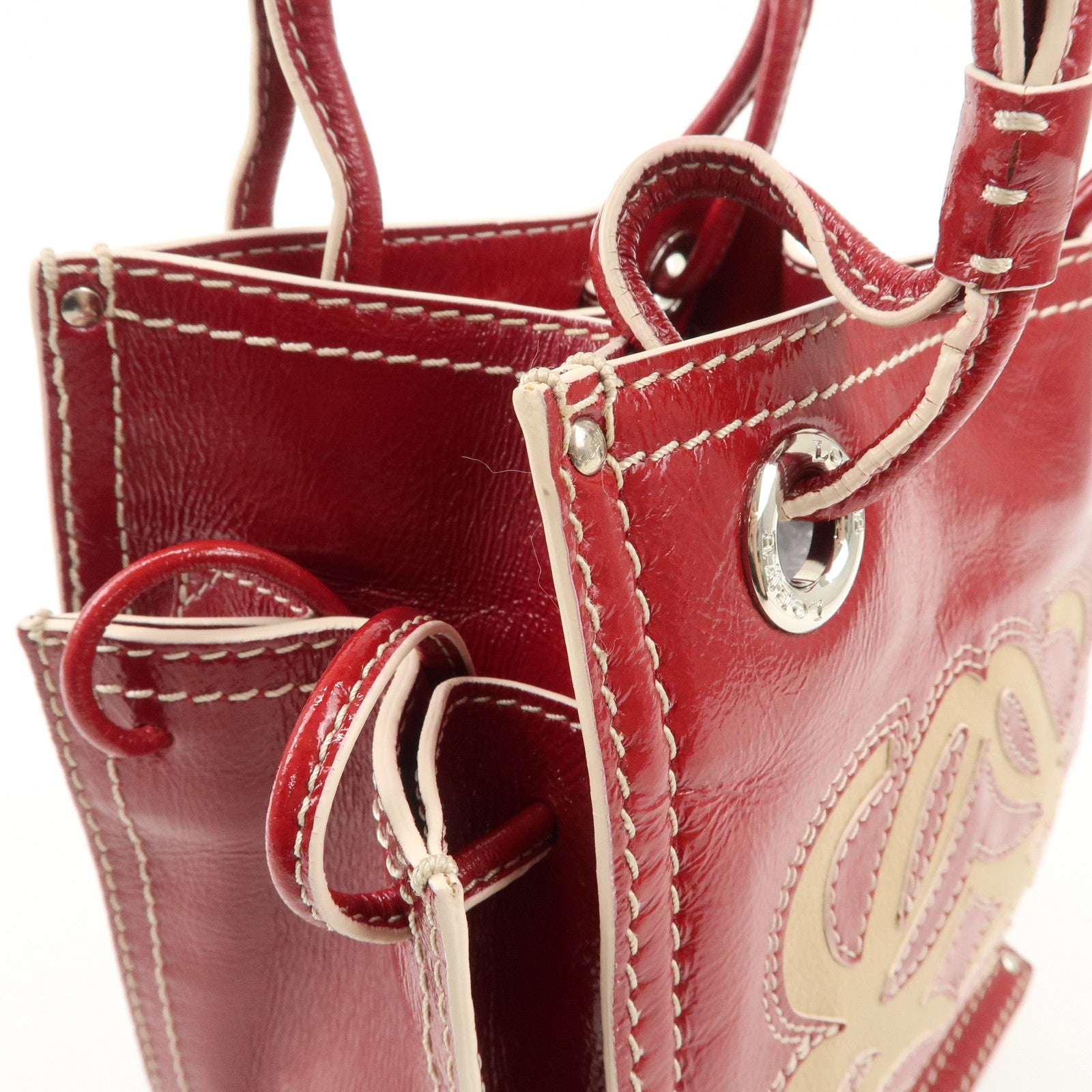 LOEWE Anagram Leather Hand Bag Shoulder Bag Red Used