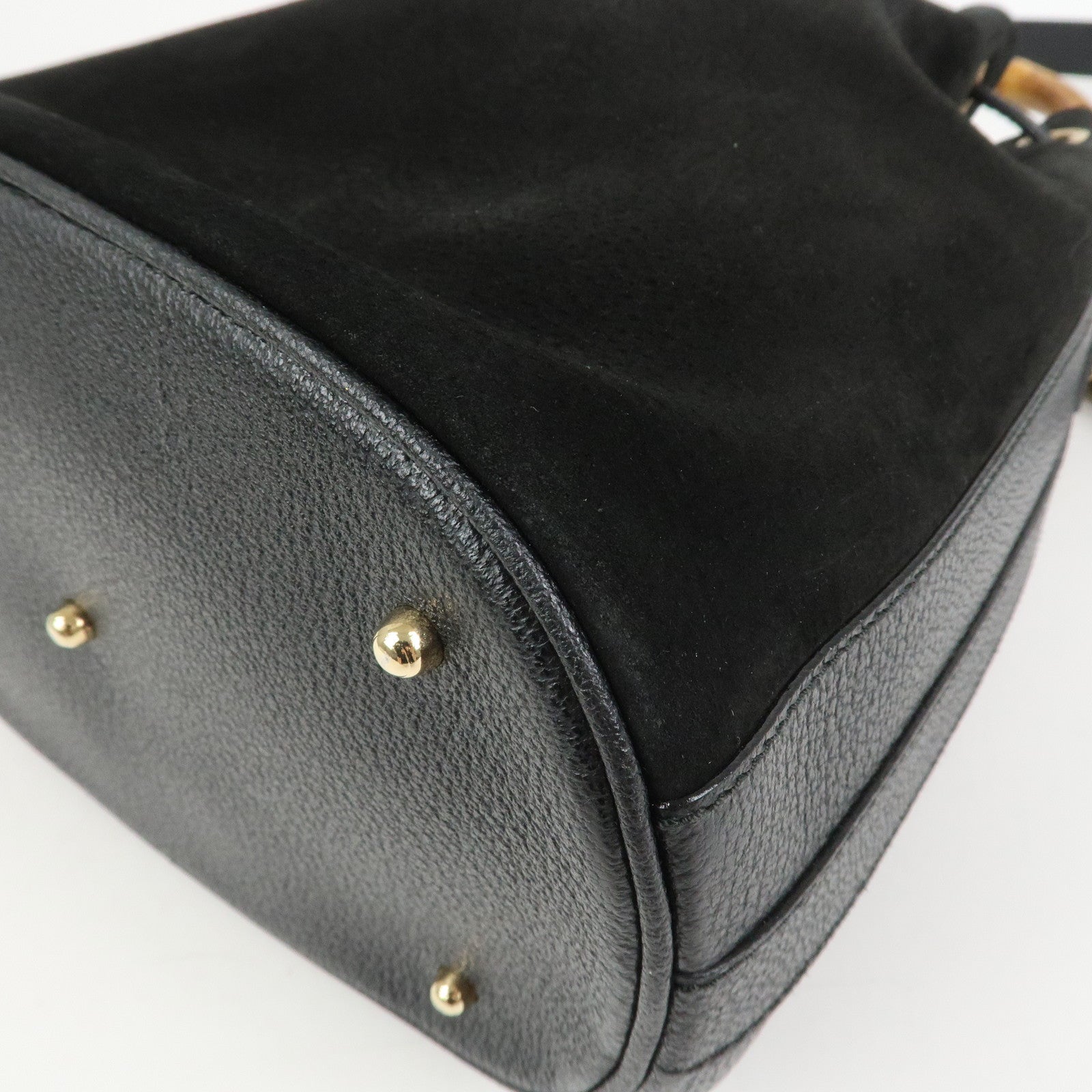 GUCCI Bamboo Logo Suede Leather 2WAY Bag Hand Bag Black 001・2855