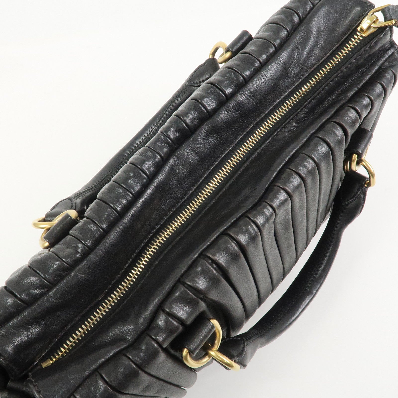 MIU MIU Leather 2Way Bag Hand Bag Shoulder Bag Black