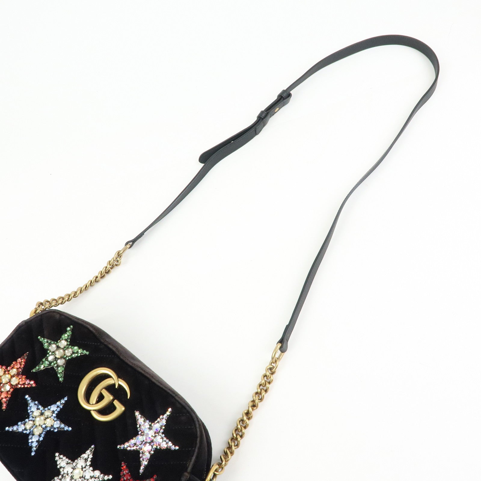 GUCCI GG Marmont Velvet Leather StarMotif Bijou Shoulder Bag 447632