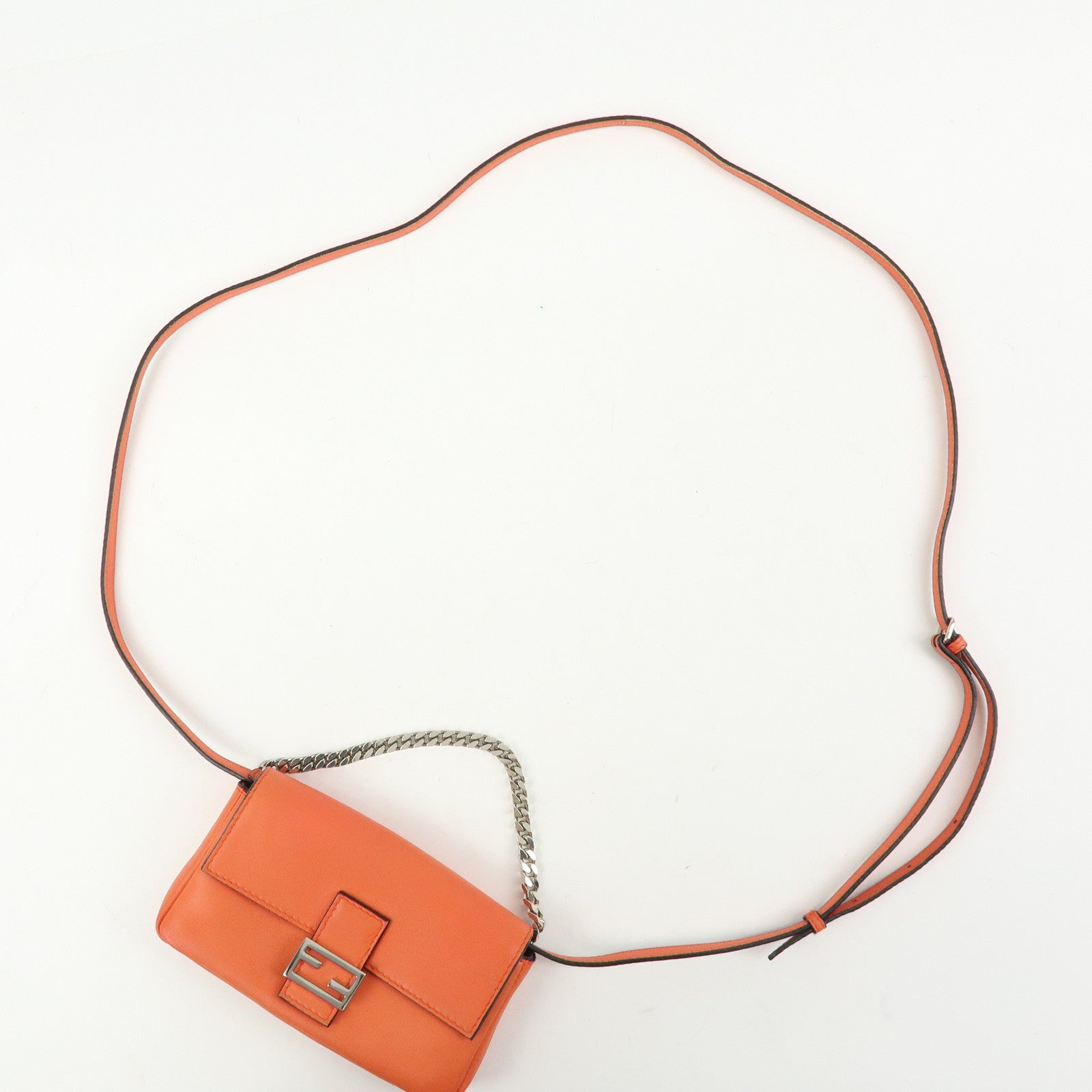 FENDI Micro Baguette 2Way Shoulder Bag Crossbody Bag Orange 8M0354