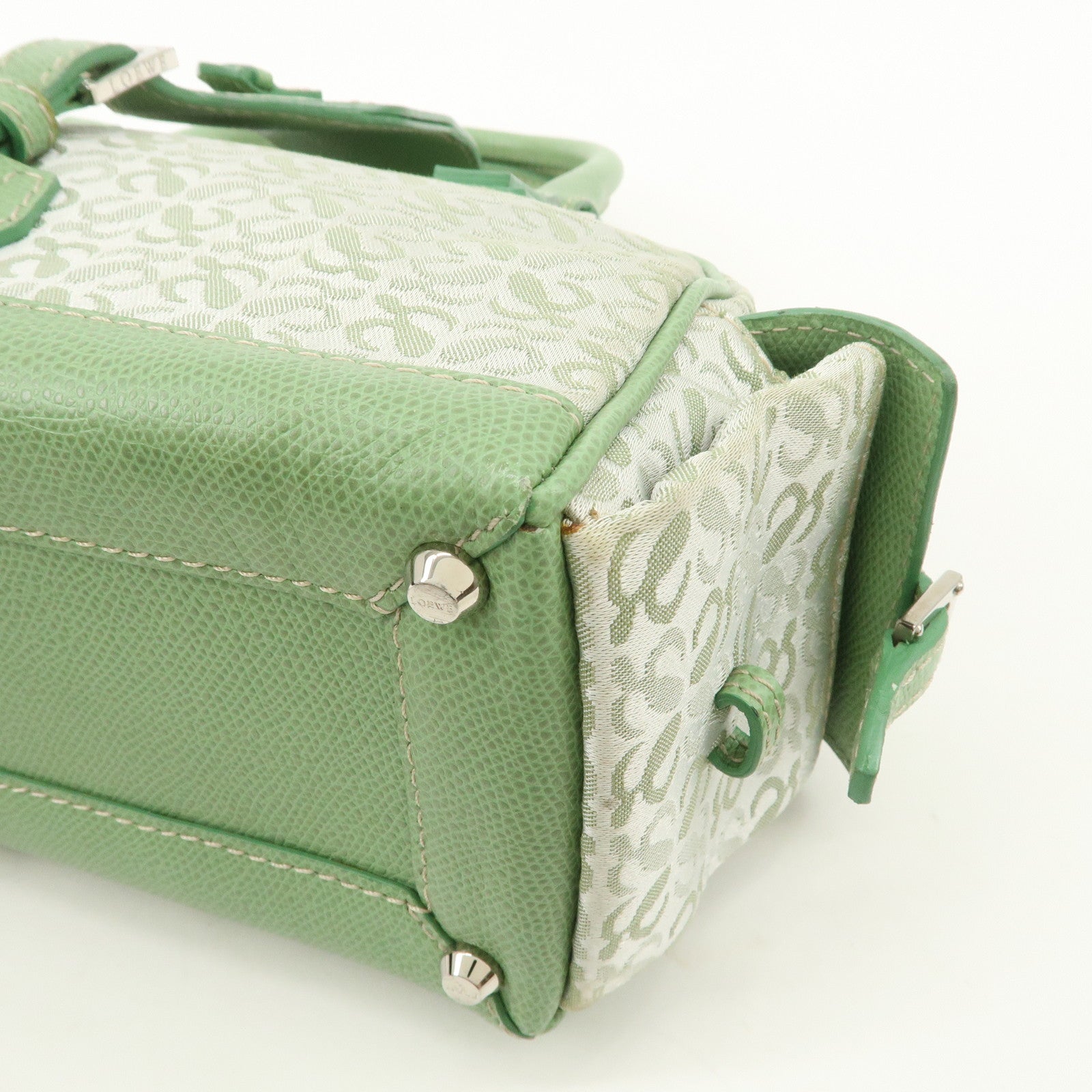 LOEWE Anagram Canvas Leather Hand Bag Light Green