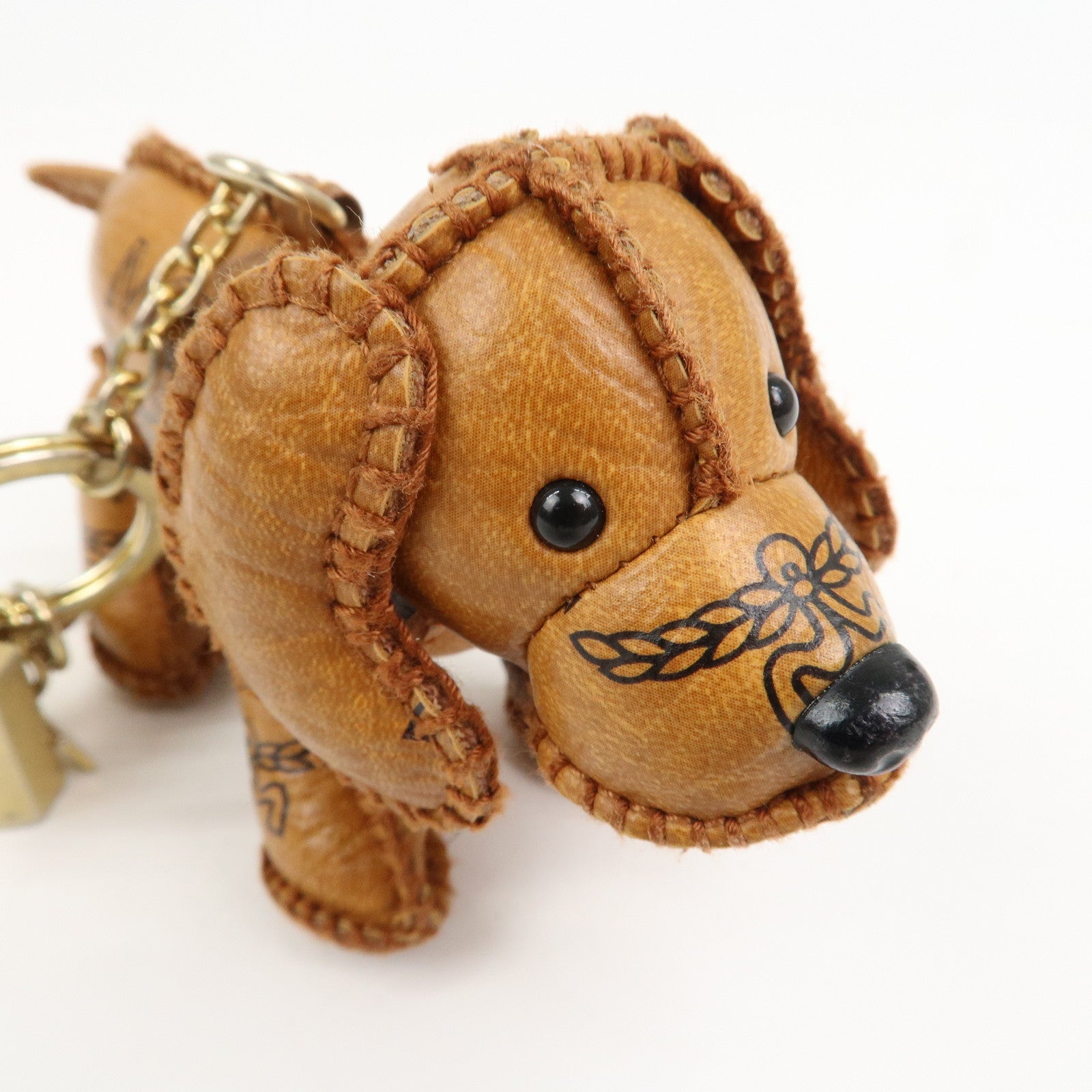 MCM Logo Leather Dog Charm Bag Charm Key Charm Brown