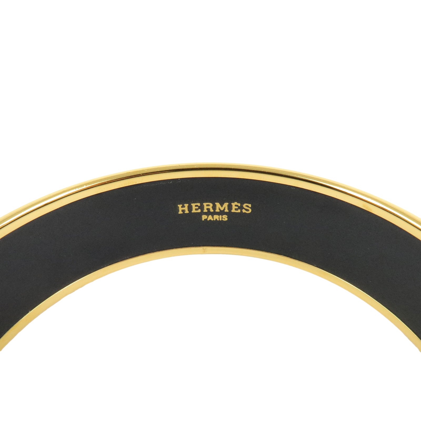 HERMES Email GM Gold Plated Bangle Bracelet Black Multicolor