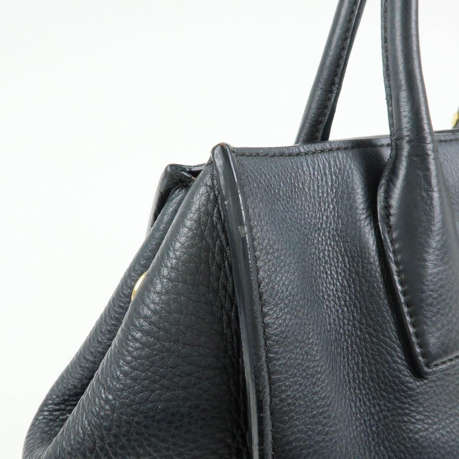 PRADA Triangle Logo Calf Leather 2Way Hand Bag Shoulder Bag Black