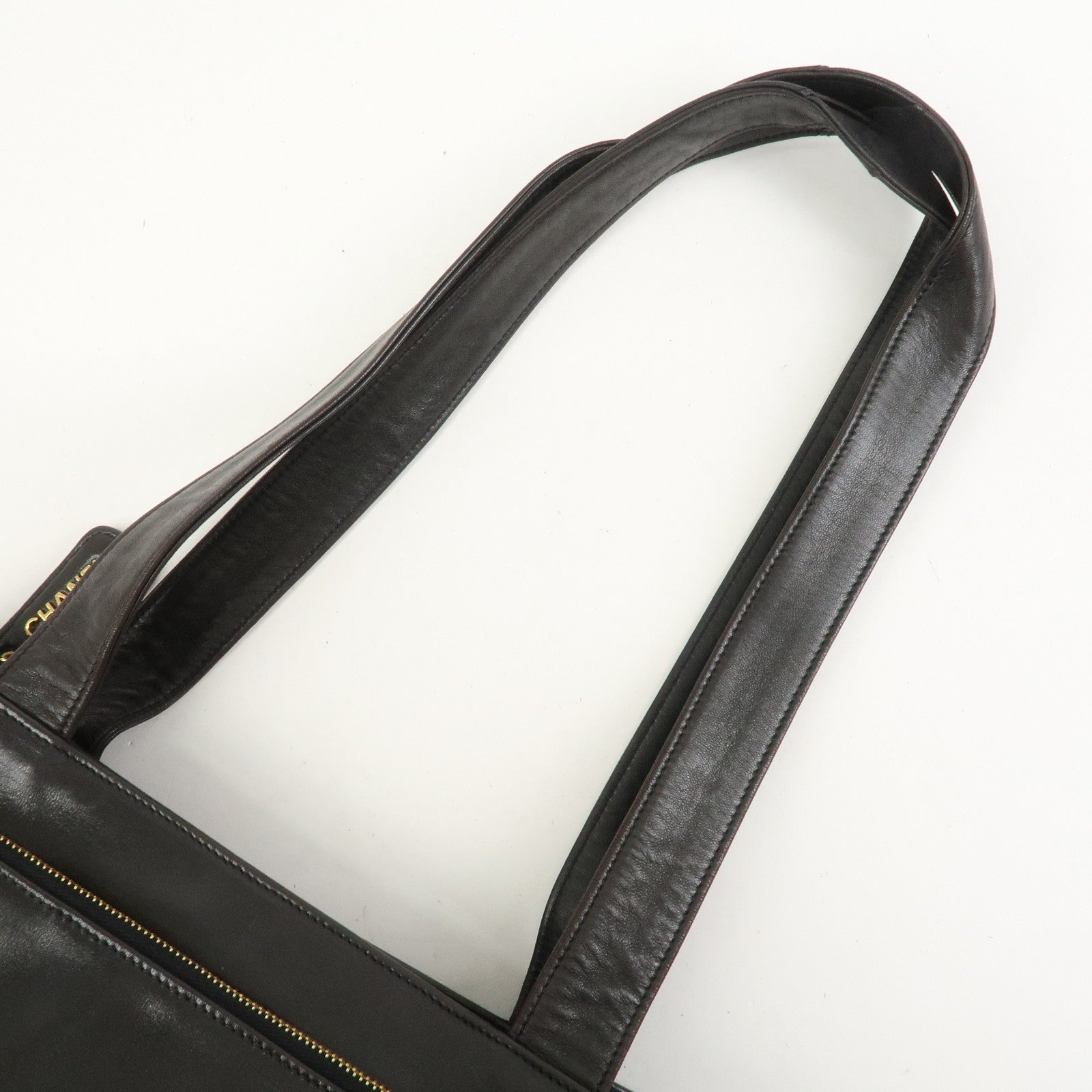 CHANEL COCO Mark Lambskin Tote Bag Shoulder Bag Dark Brown