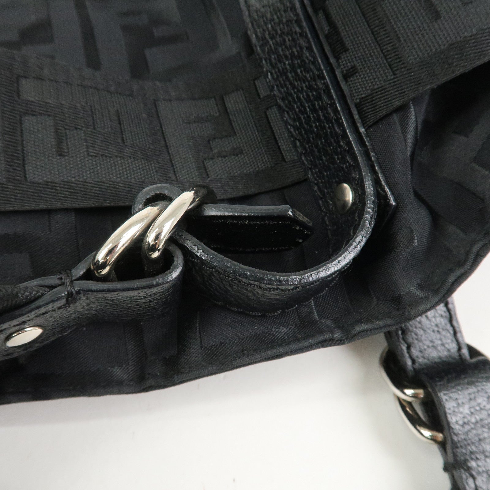FENDI Zucca Nylon Leather Shoulder Bag Hand Bag Black 8BH143