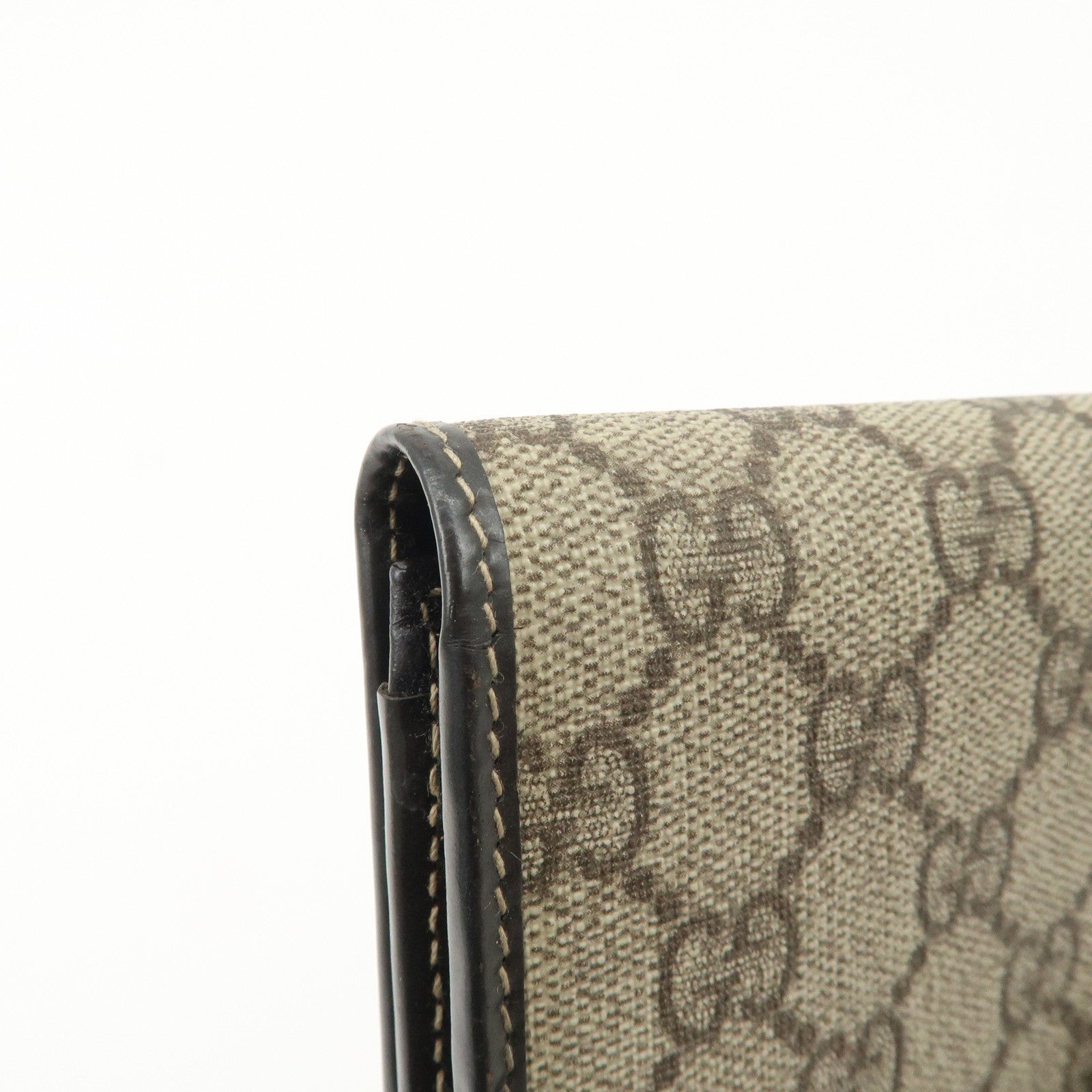 GUCCI GG Supreme Leather Flap Long Wallet Beige Brown 203573 Used