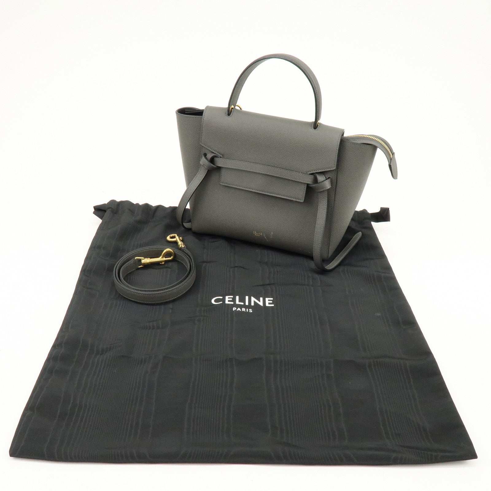 CELINE Belt Bag Leather 2Way Bag Shoulder Bag Hand Bag Gray
