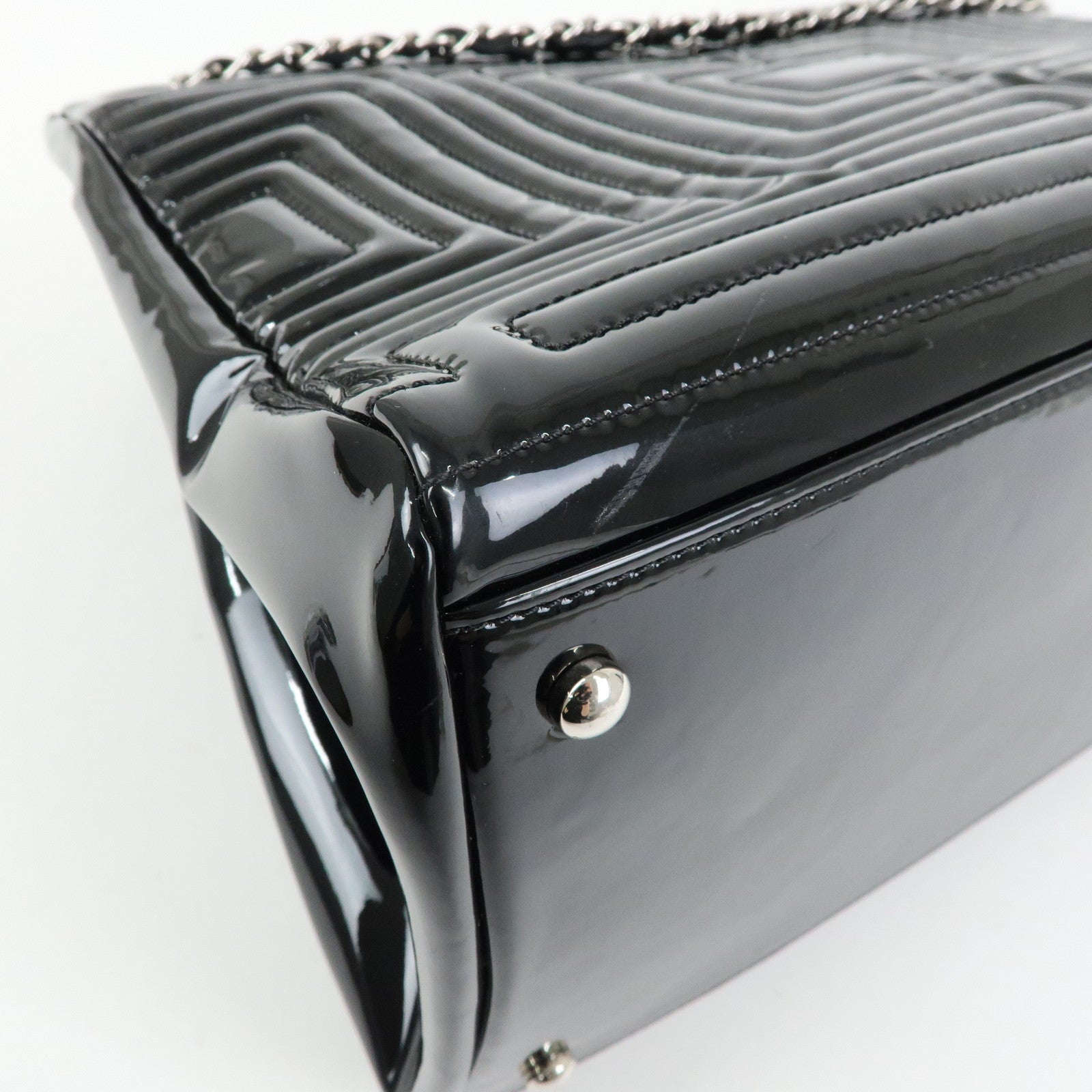 CHANEL COCO Mark Patent Leather Lamb Skin Tote Bag Hand Bag Black