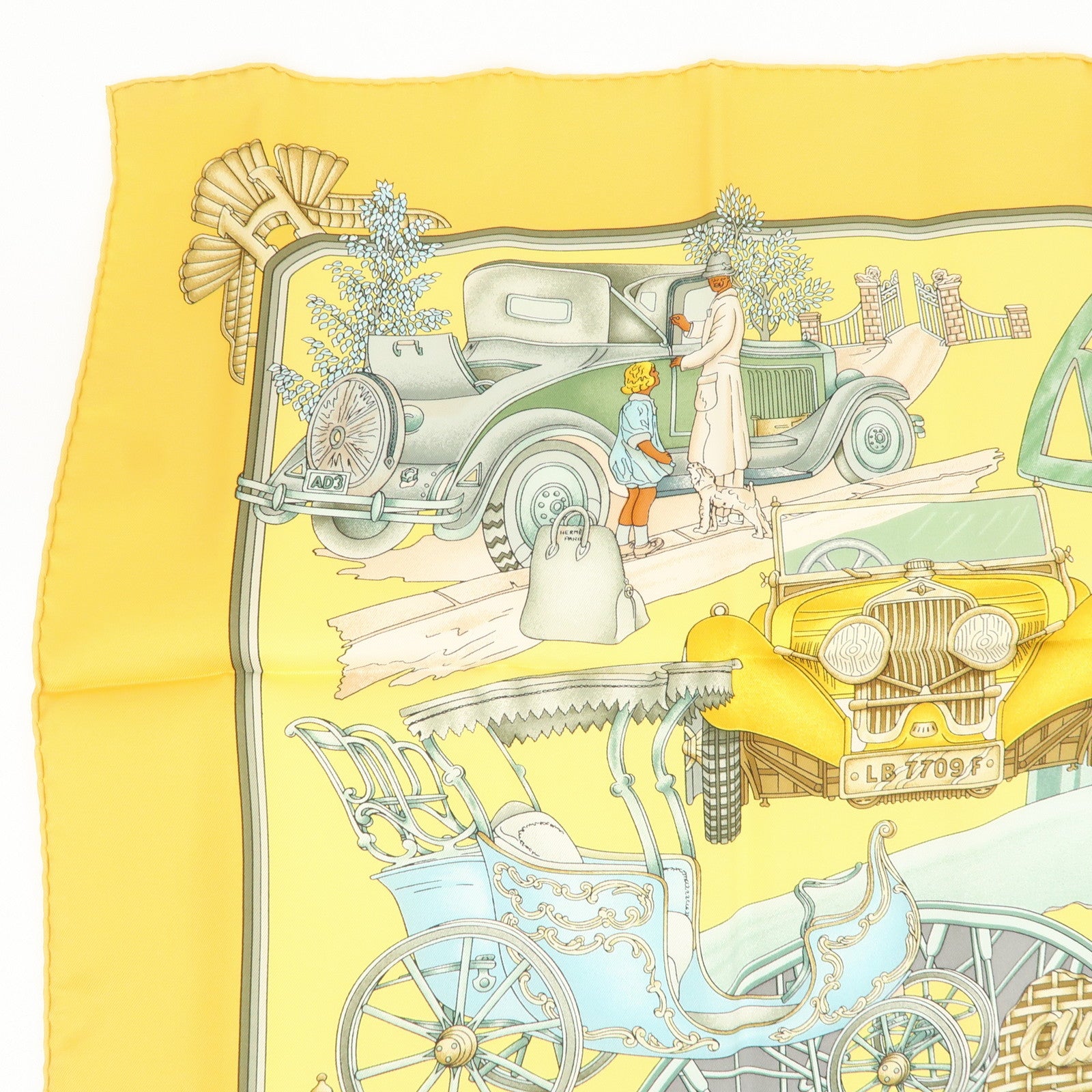 HERMES Carre 90 Silk 100% Scarf Automobile Yellow