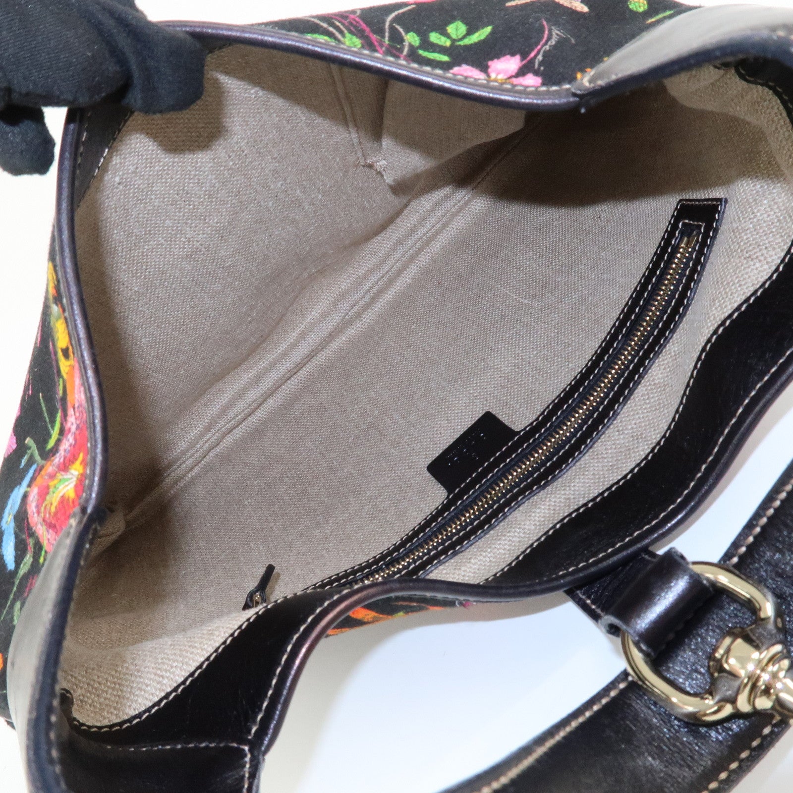GUCCI Canvas Leather Shoulder Bag Flower Print Black 153029