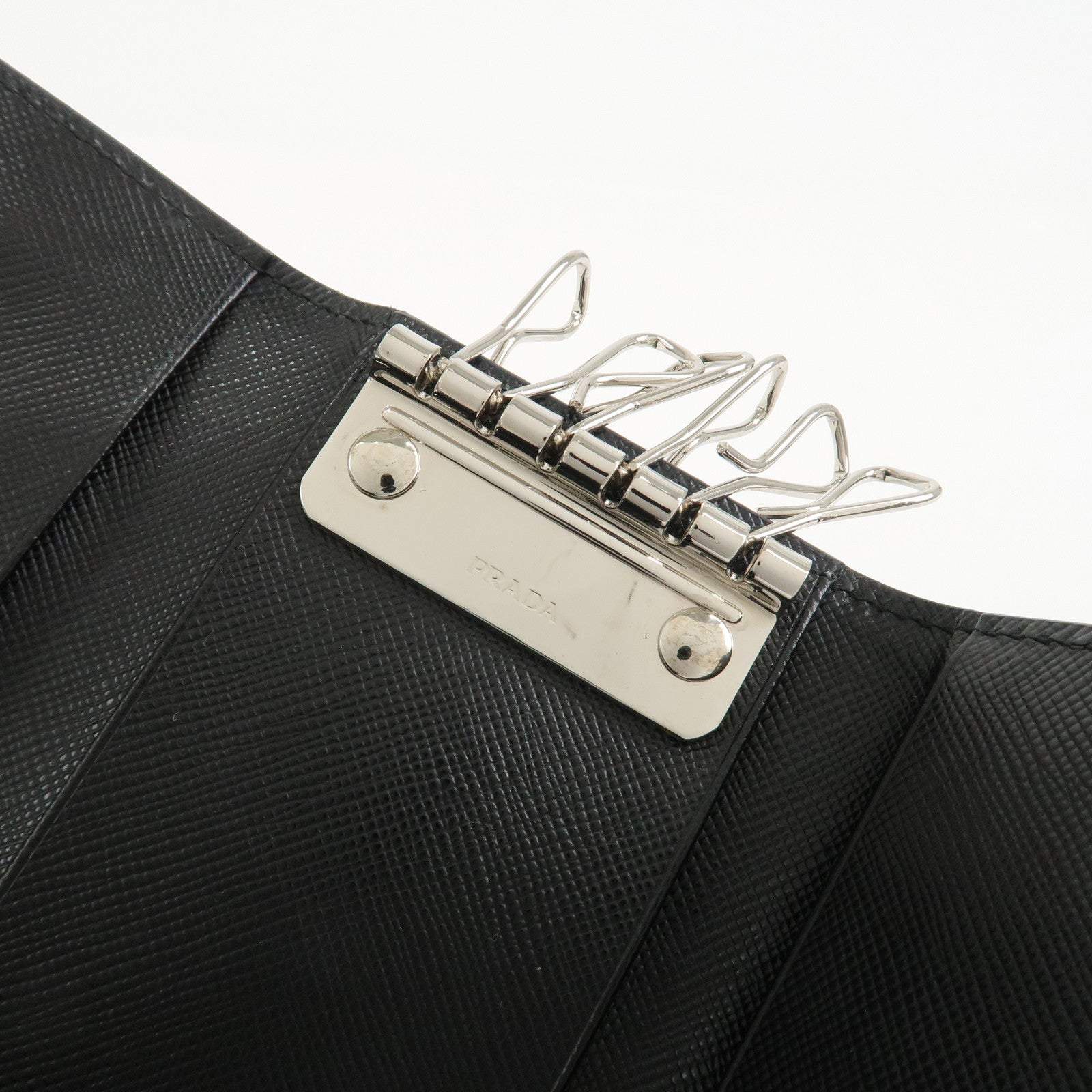 PRADA Logo Saffiano Leather 6 Rings Key Case Black NERO 2M0025
