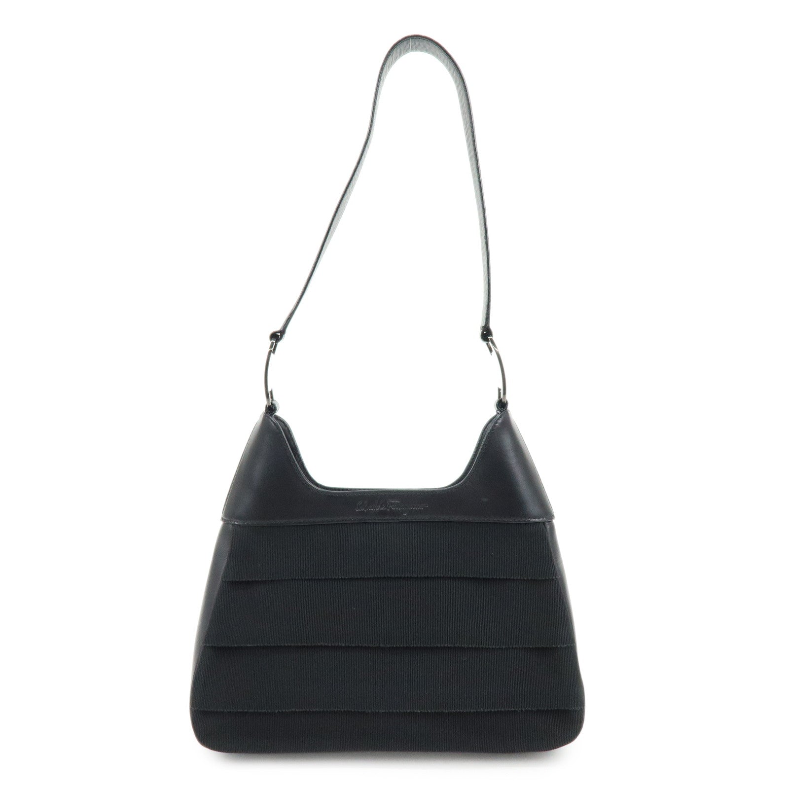 Ferragamo Vara Canvas Leather Shoulder Bag Hand Bag Black