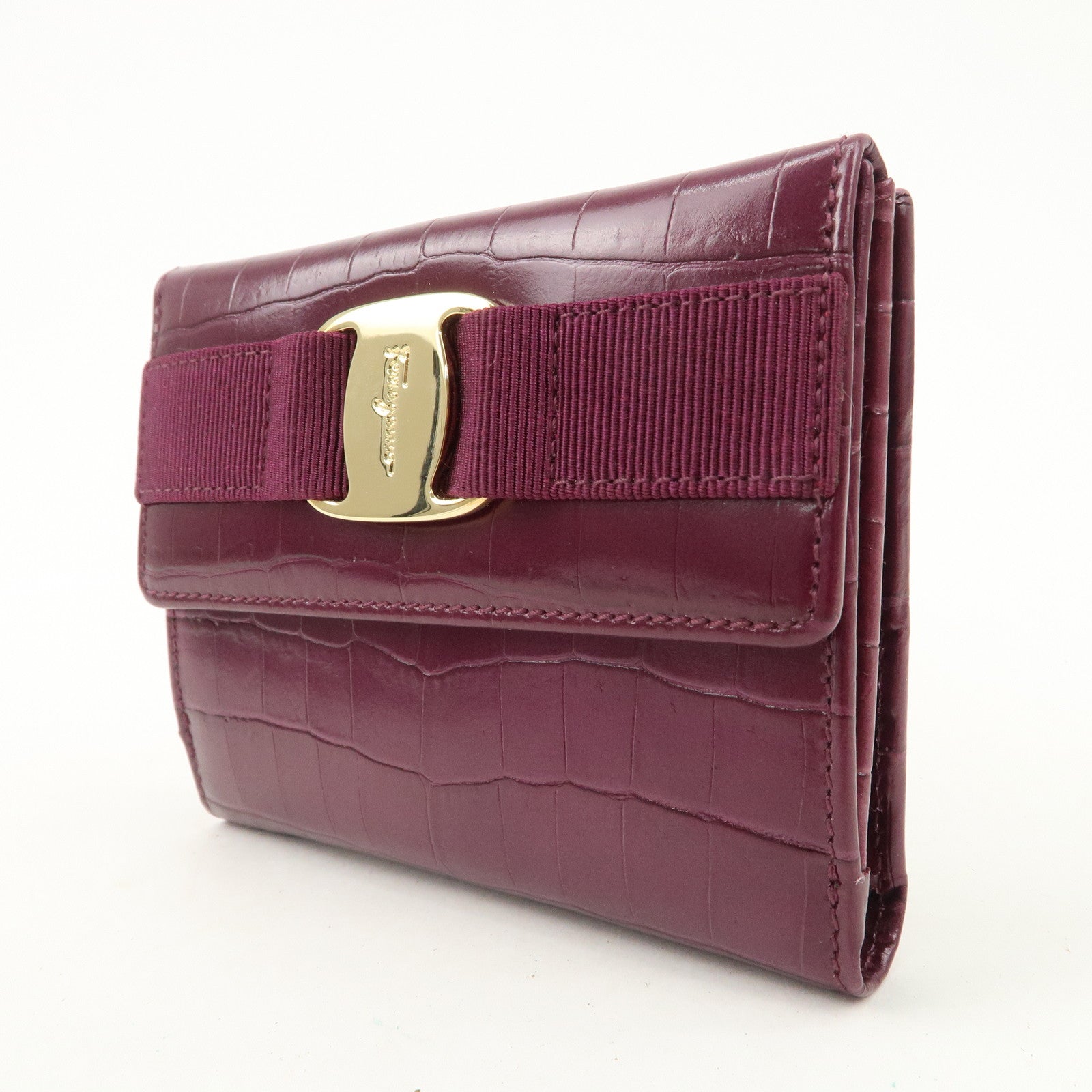 Ferragamo Gancini Vara Leather Wallet Set Of 2 Black Purple Used