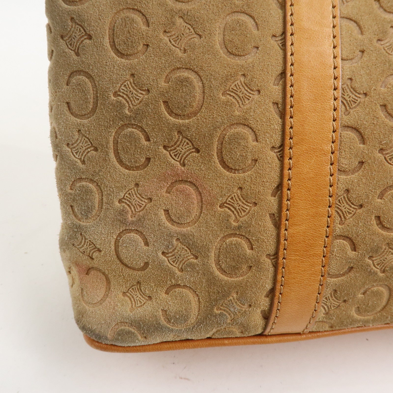 CELINE C Macadam Suede Leather Hand Bag Tote Bag Brown Gold HDW