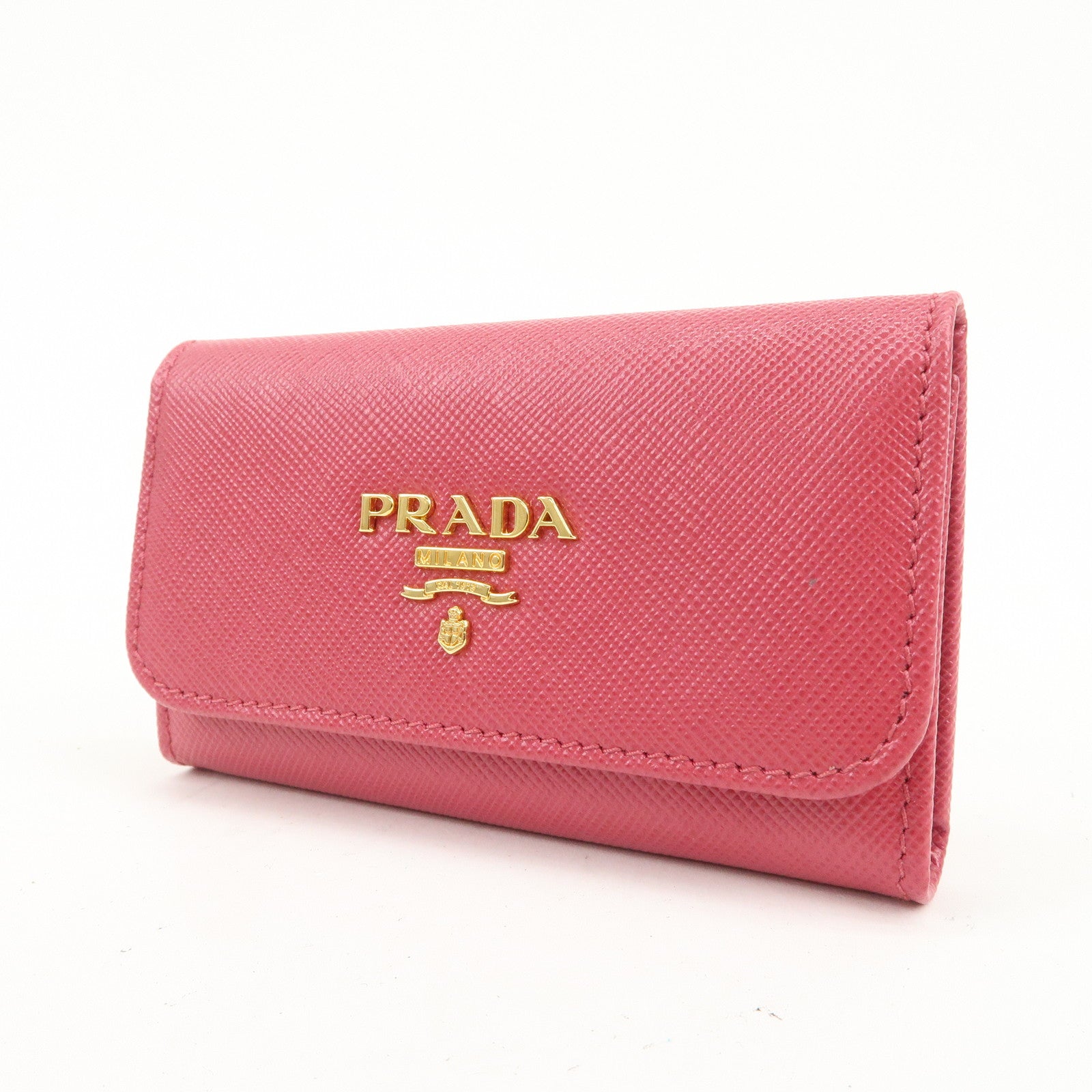 PRADA Logo Saffiano Leather 6 Rings Key Case Key Holder Pink 1PG222