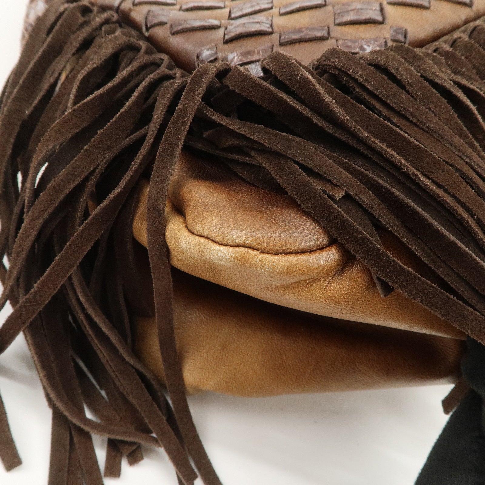 JIMMY CHOO Leather Suede Chain Shoulder Bag Hand Bag Brown