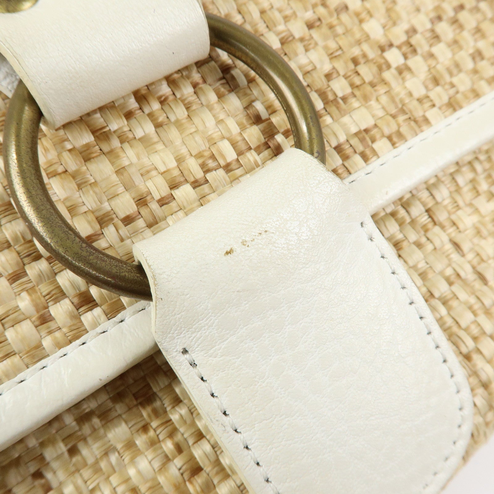 Chloe Raffia Leather Shoulder Bag Hand Bag Natural White