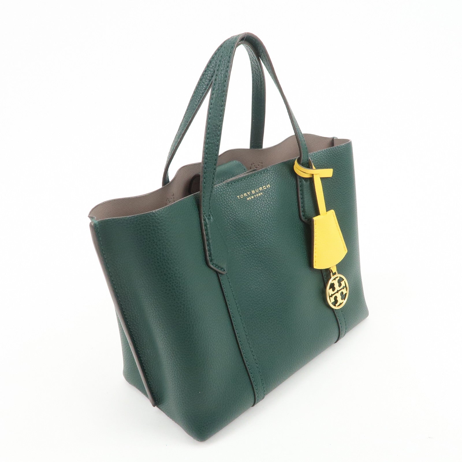 TORY BURCH Perry Logo Leather 2Way Bag Hand Bag Shoulder Bag Green