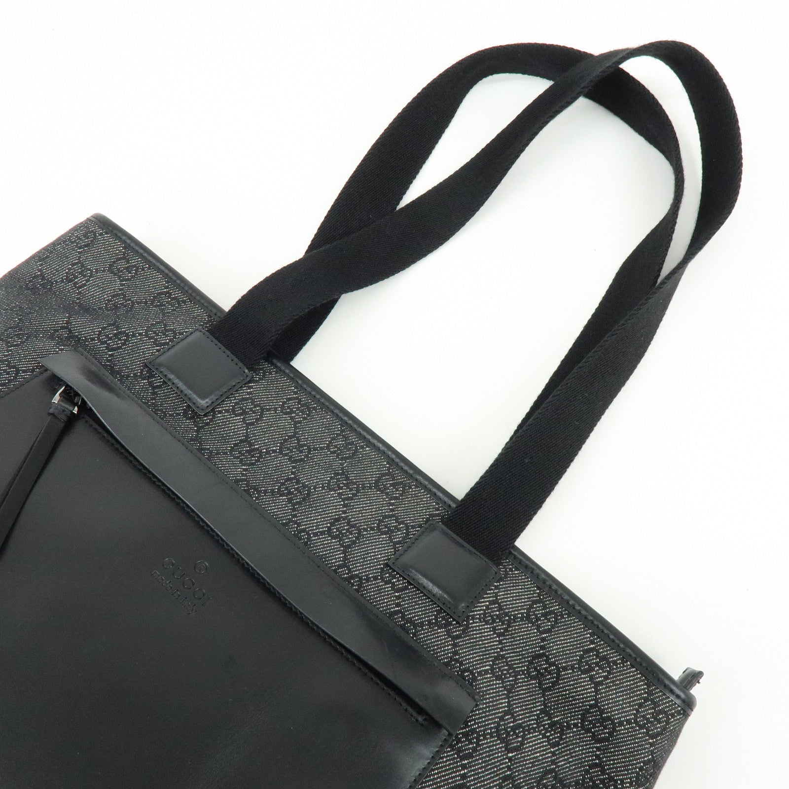 GUCCI GG Canvas Leather Tote Bag Shoulder Bag Black 34339