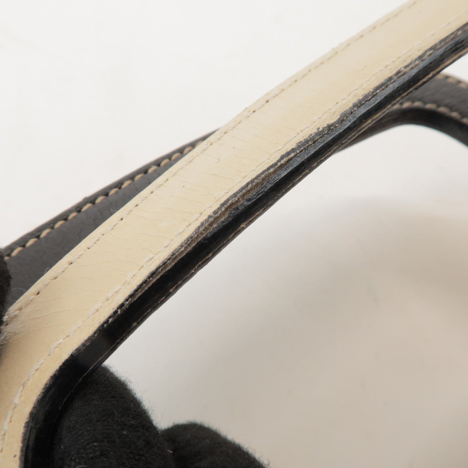 MIU MIU Madras Leather Canvas Reversible Hand Bag Ivory Black