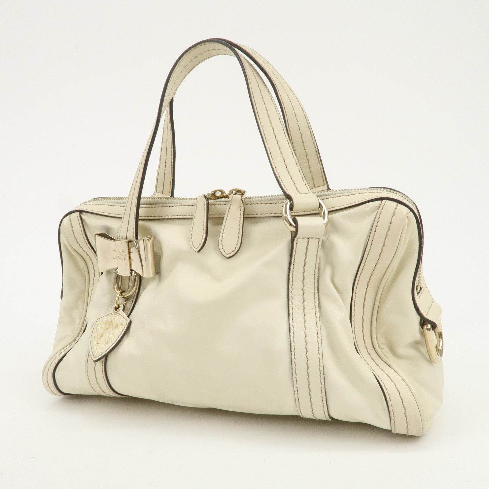 GUCCI Historia Interlocking G Leather Mini Boston Bag Ivory 181487