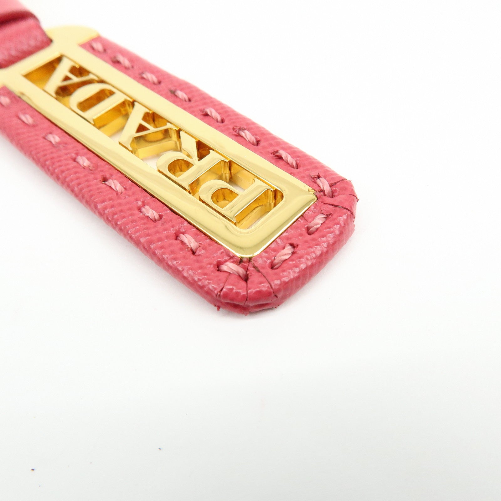 PRADA Logo Leather Metal Bag Charm Key Charm Pink Gold