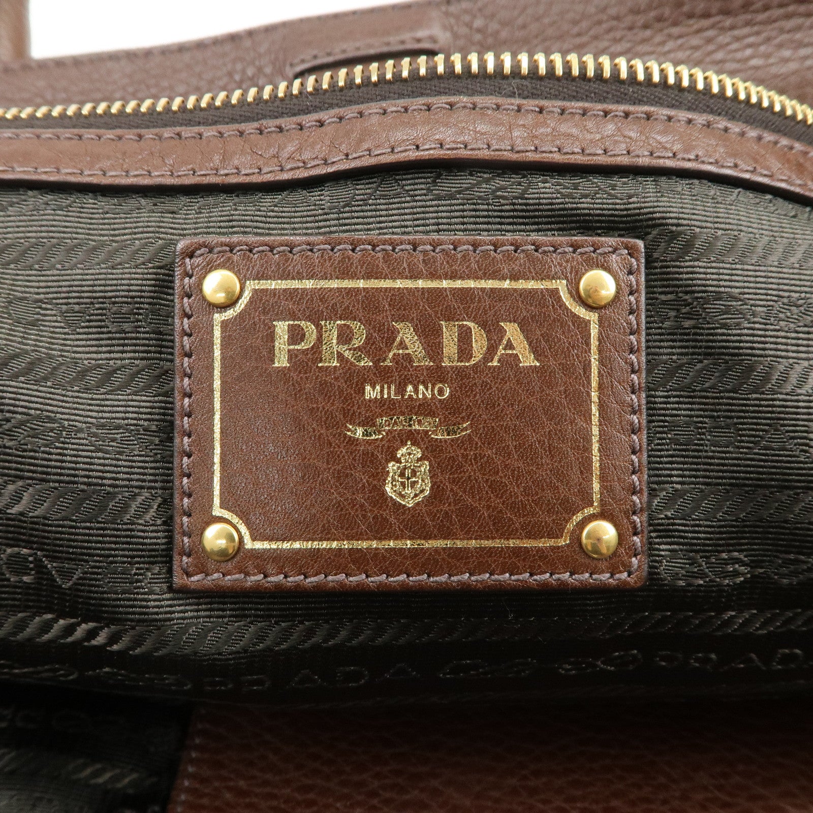 PRADA Vitello Daino Leather 2Way Shoulder Bag Tote Bag Brown BR4393