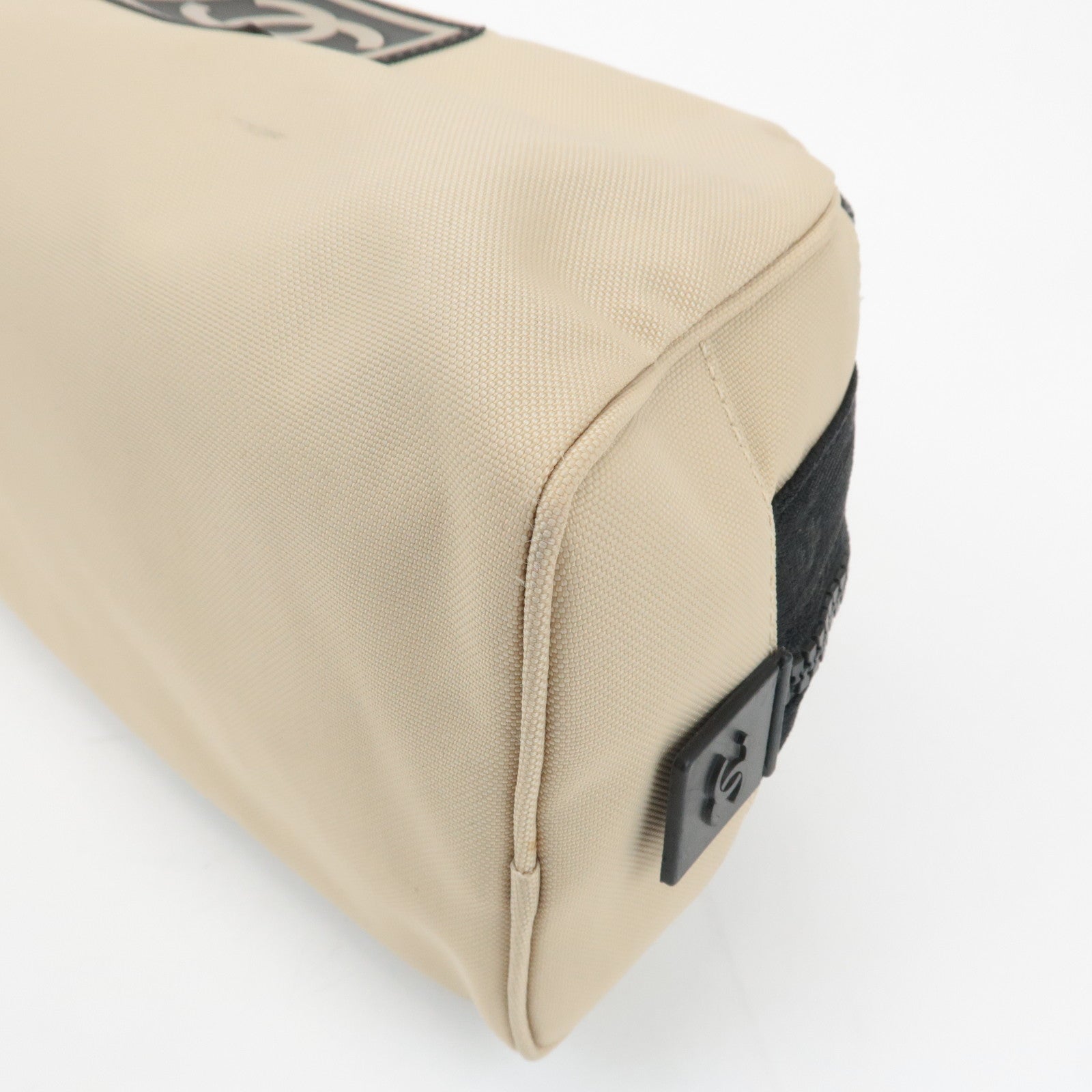 CHANEL Sports Line Nylon Leather Pouch Beige Black
