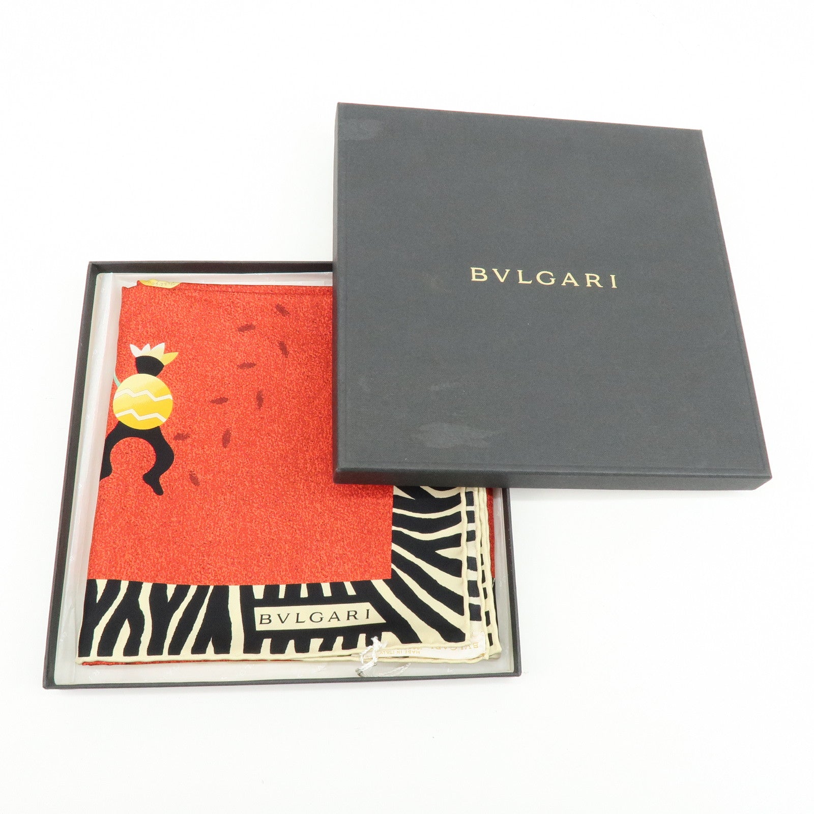 BVLGARI Silk 100% Scarf Zebra Print Red Black
