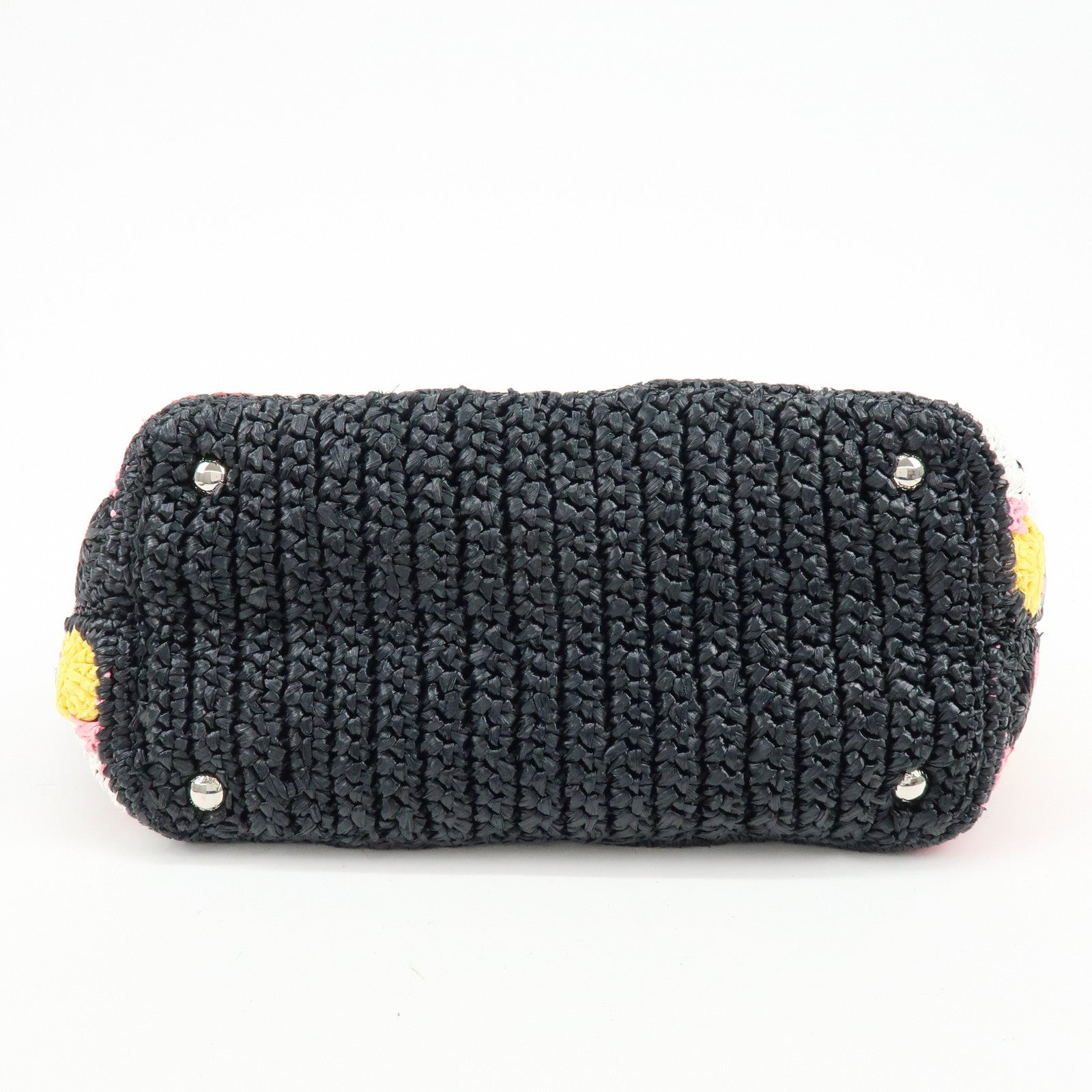 PRADA Triangle Logo Raffia 2Way Hand Bag Black Multicolor 1BG889