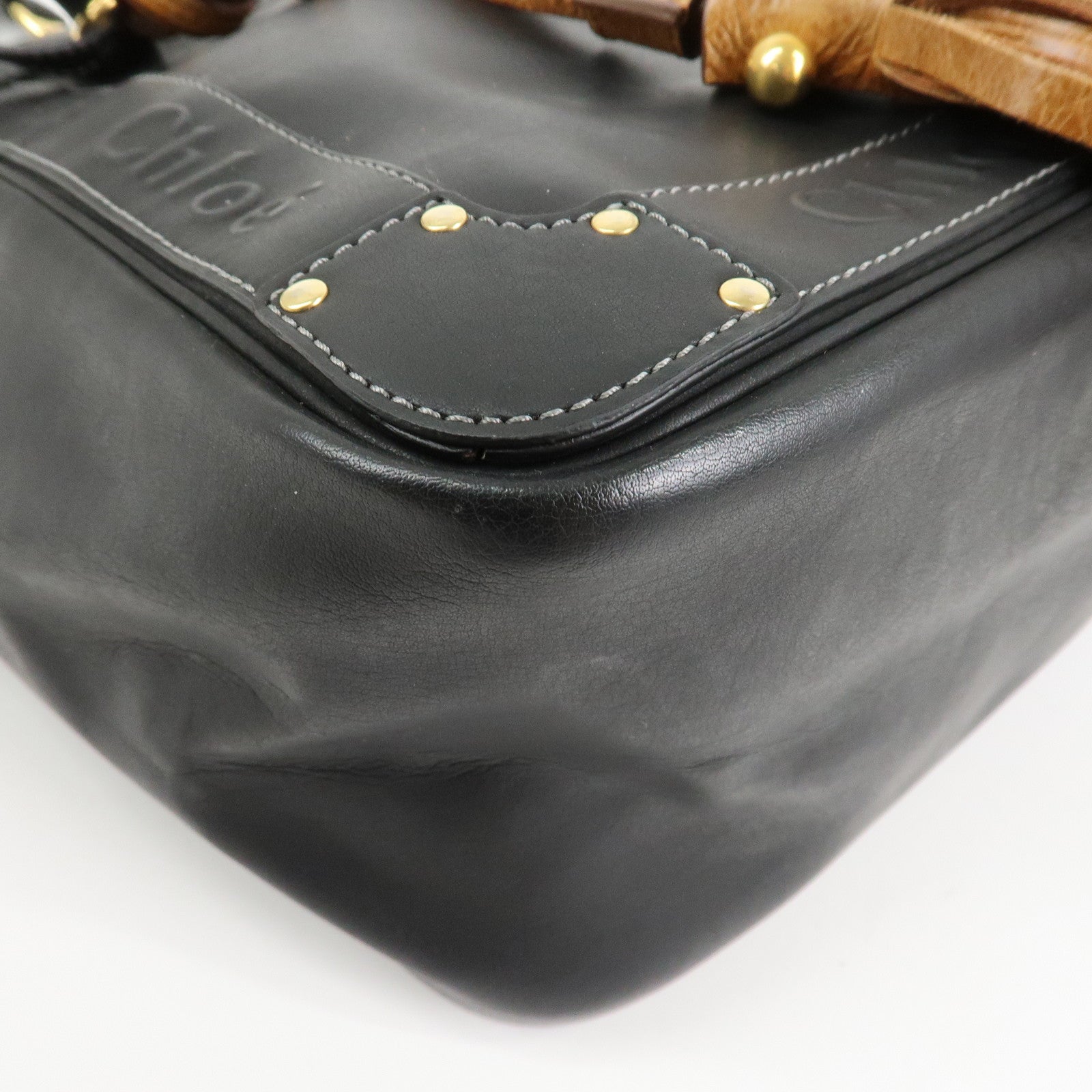 Chloe Eden Logo Leather Shoulder Bag Tote Bag Black