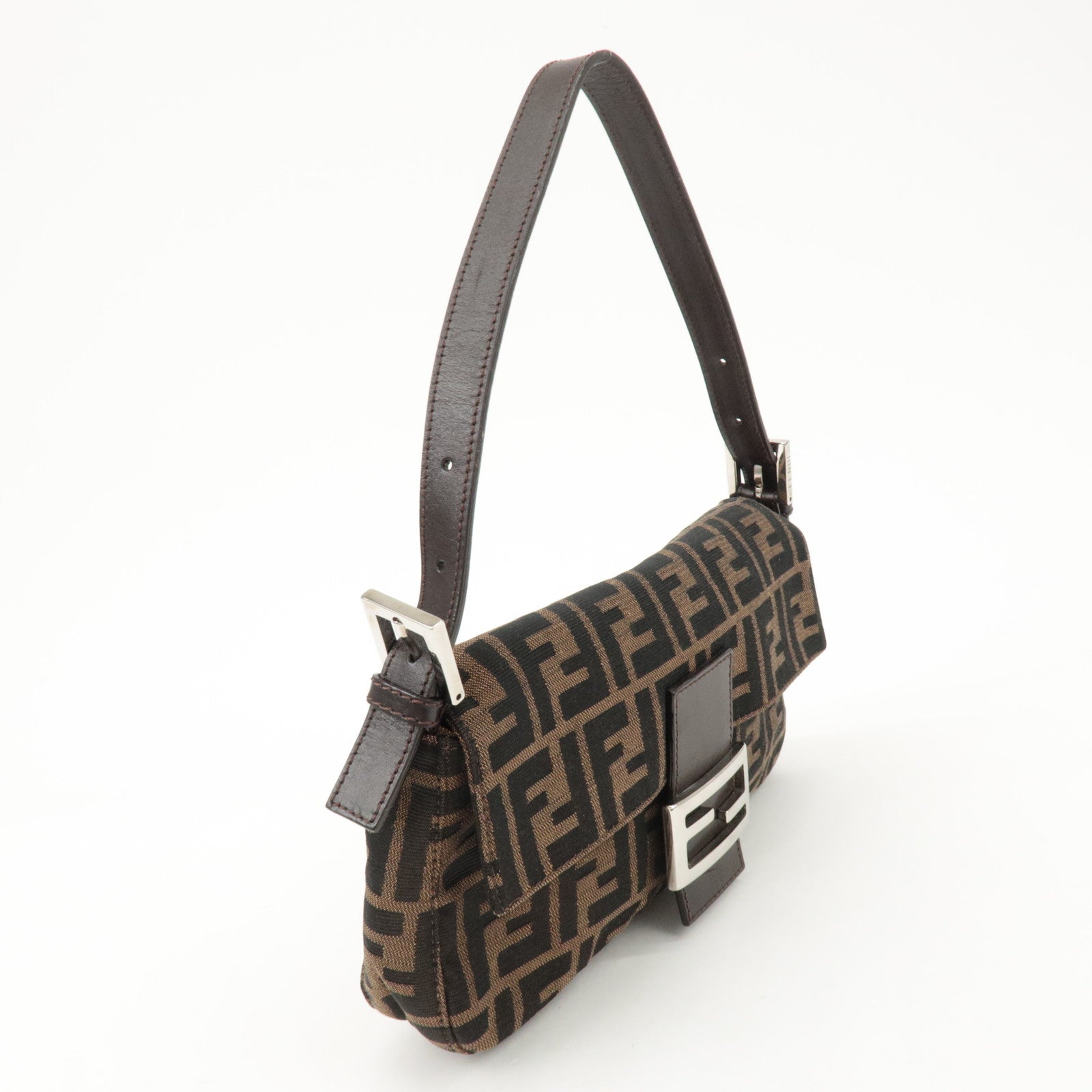 FENDI Mamma Baguette Zucca Canvas Shoulder Bag Brown Black 26424 Used