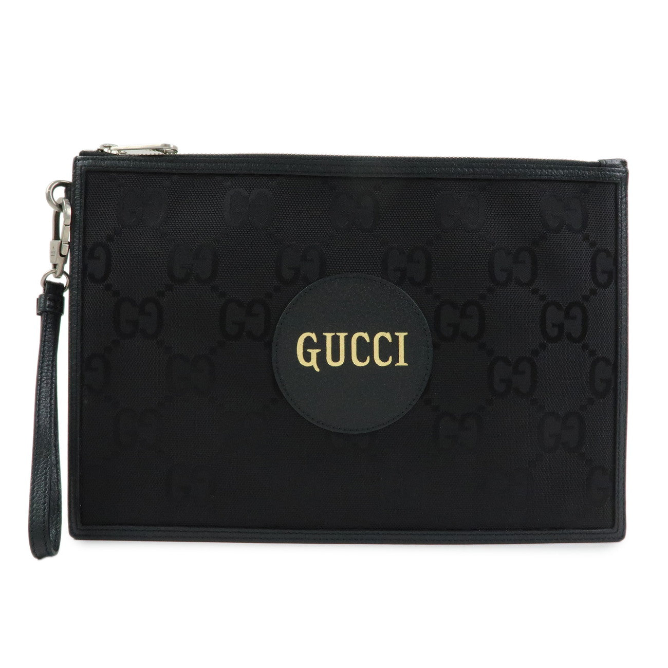 GUCCI Off The Grid GG Nylon Leather Clutch Bag Black Gold 625598