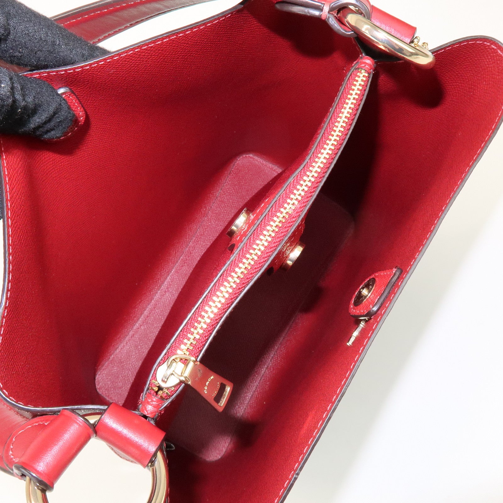 COACH Signature PVC 2Way Shoulder Bag Hand Bag Dark Brown Red