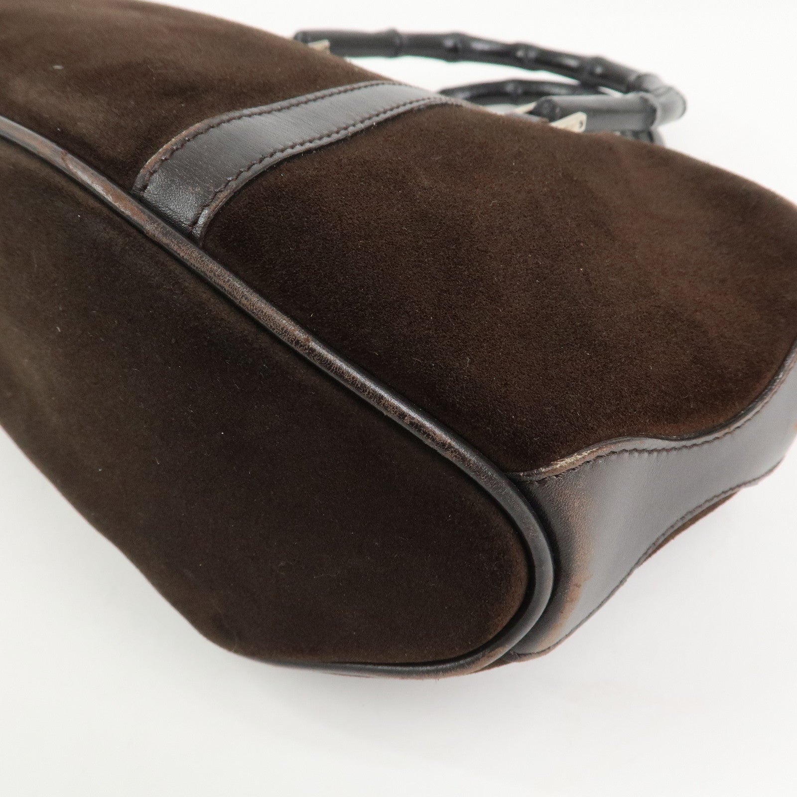 GUCCI Bamboo Suede Leather Hand Bag Dark Brown 002.1084