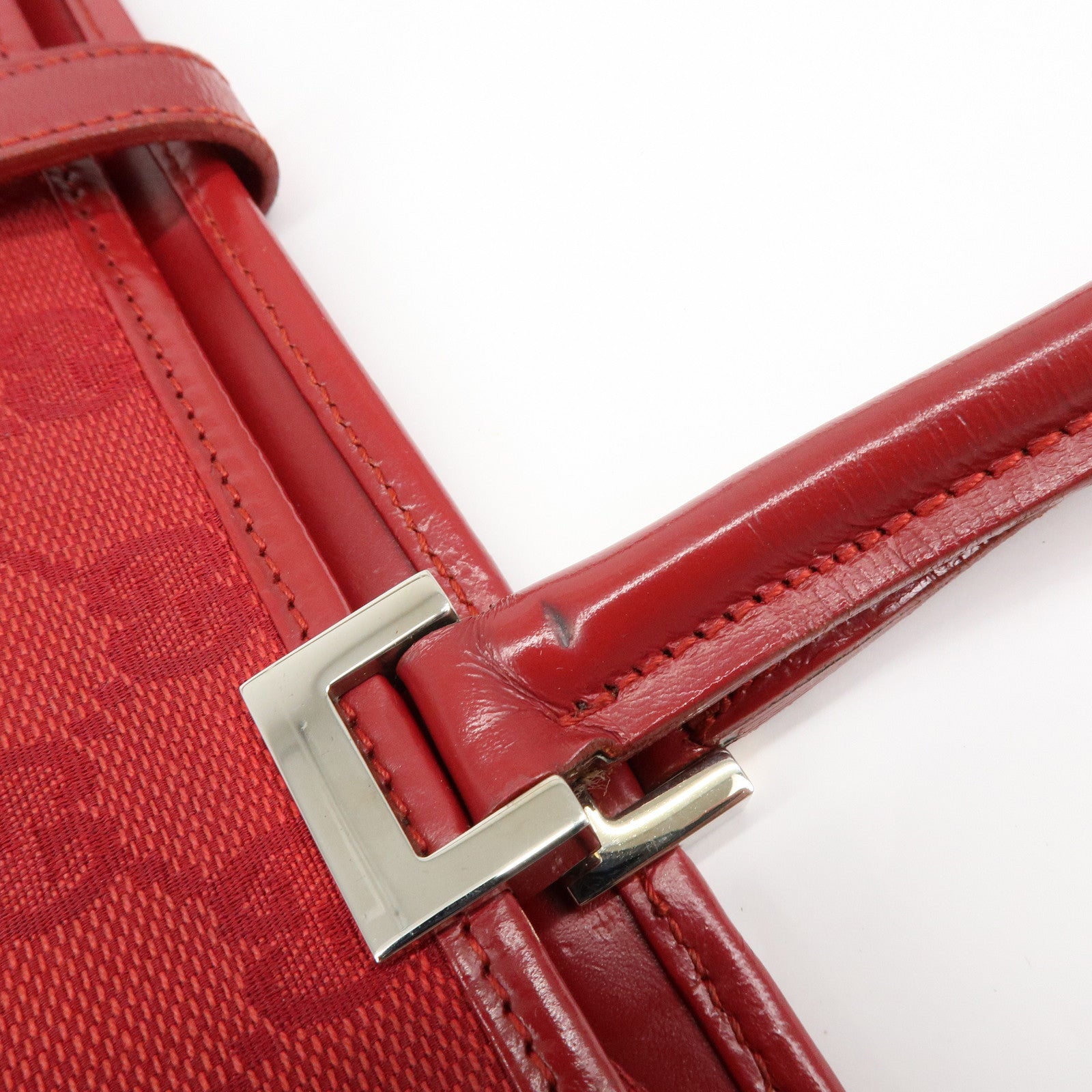GUCCI Jackie GG Canvas Leather Shoulder Bag Tote Bag Red 002・1073