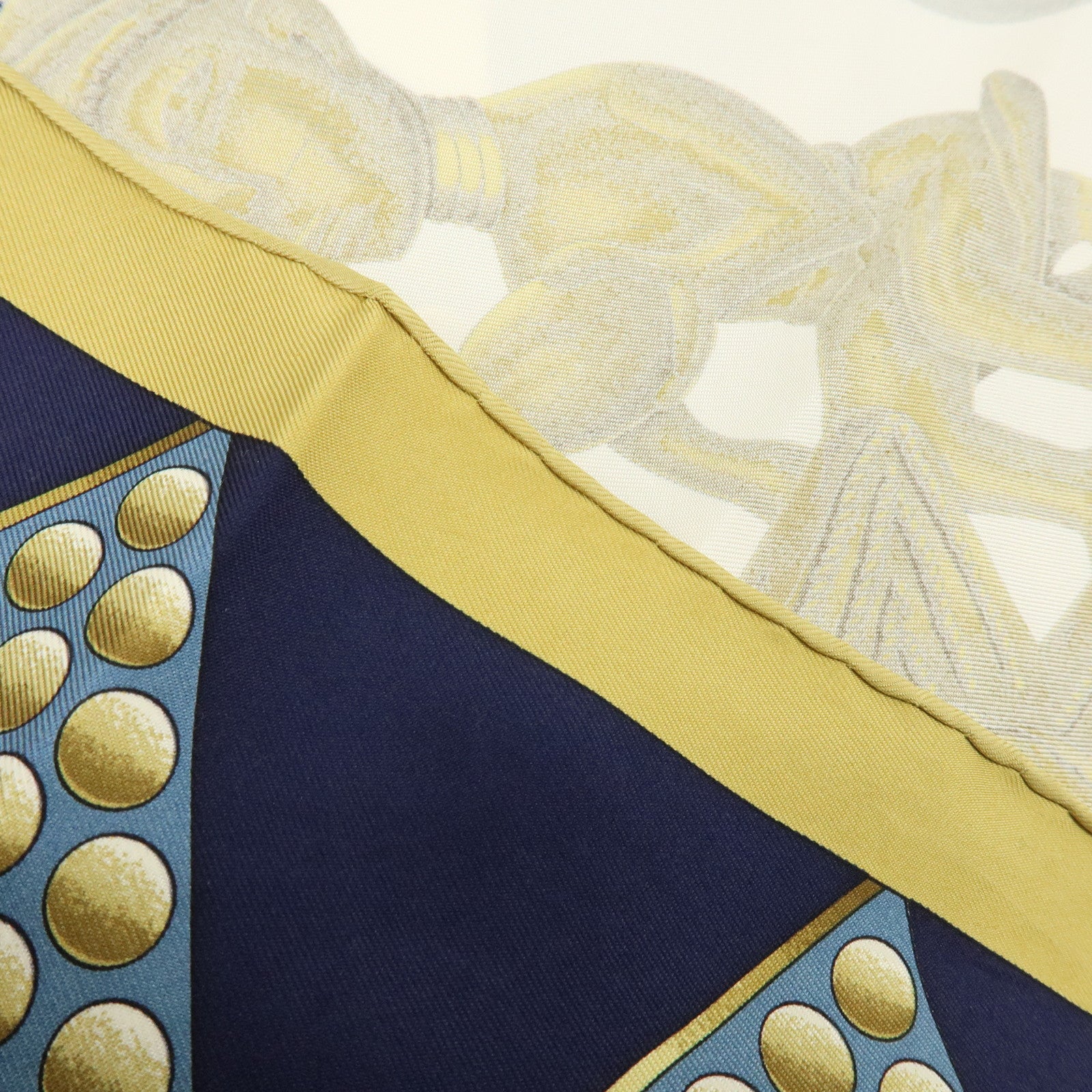 HERMES Carre 90 Silk 100% Scarf L'OR DES CHEFS Gold Navy