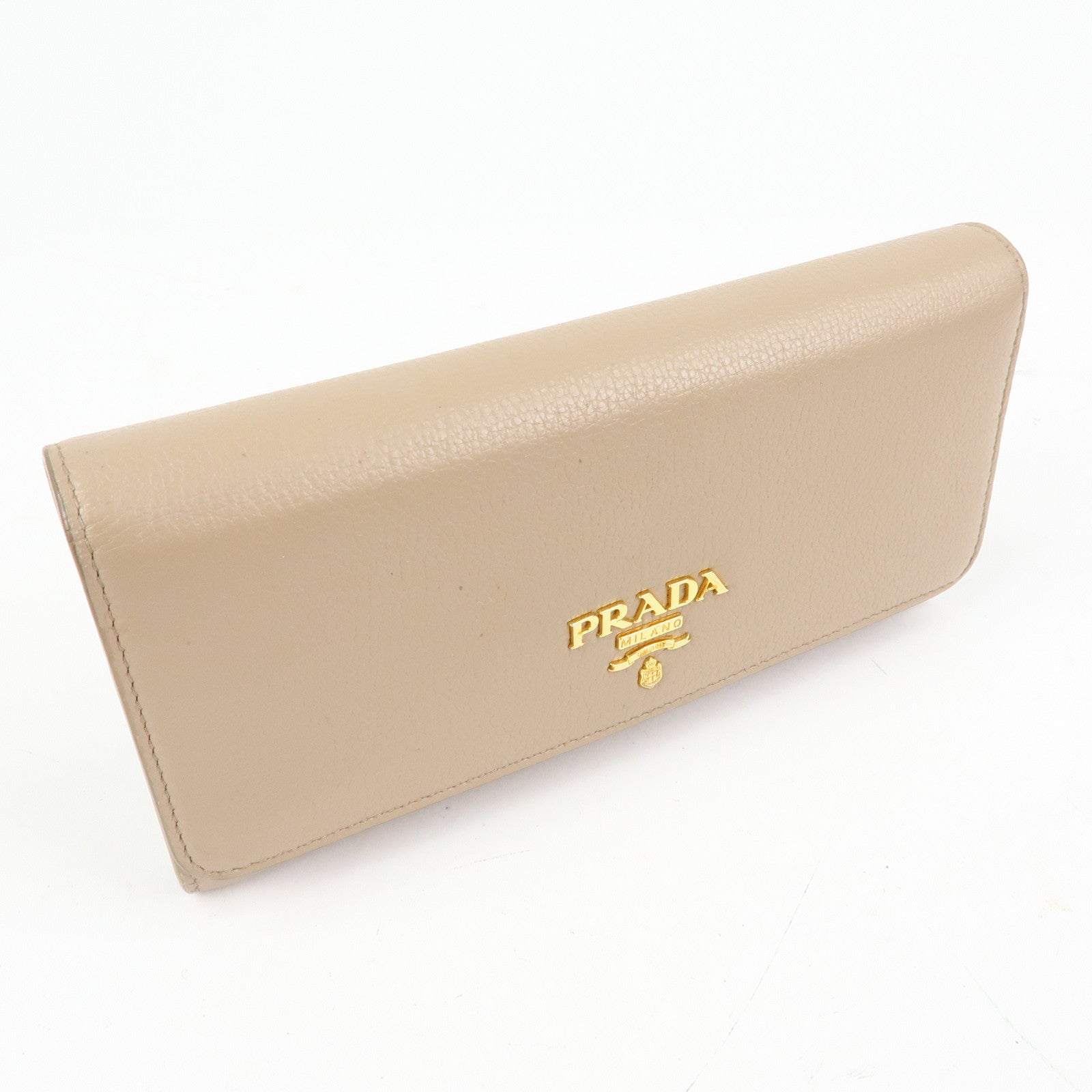 PRADA Saffiano Leather Flap Bi-Fold Long Wallet Pink Beige 1MH132