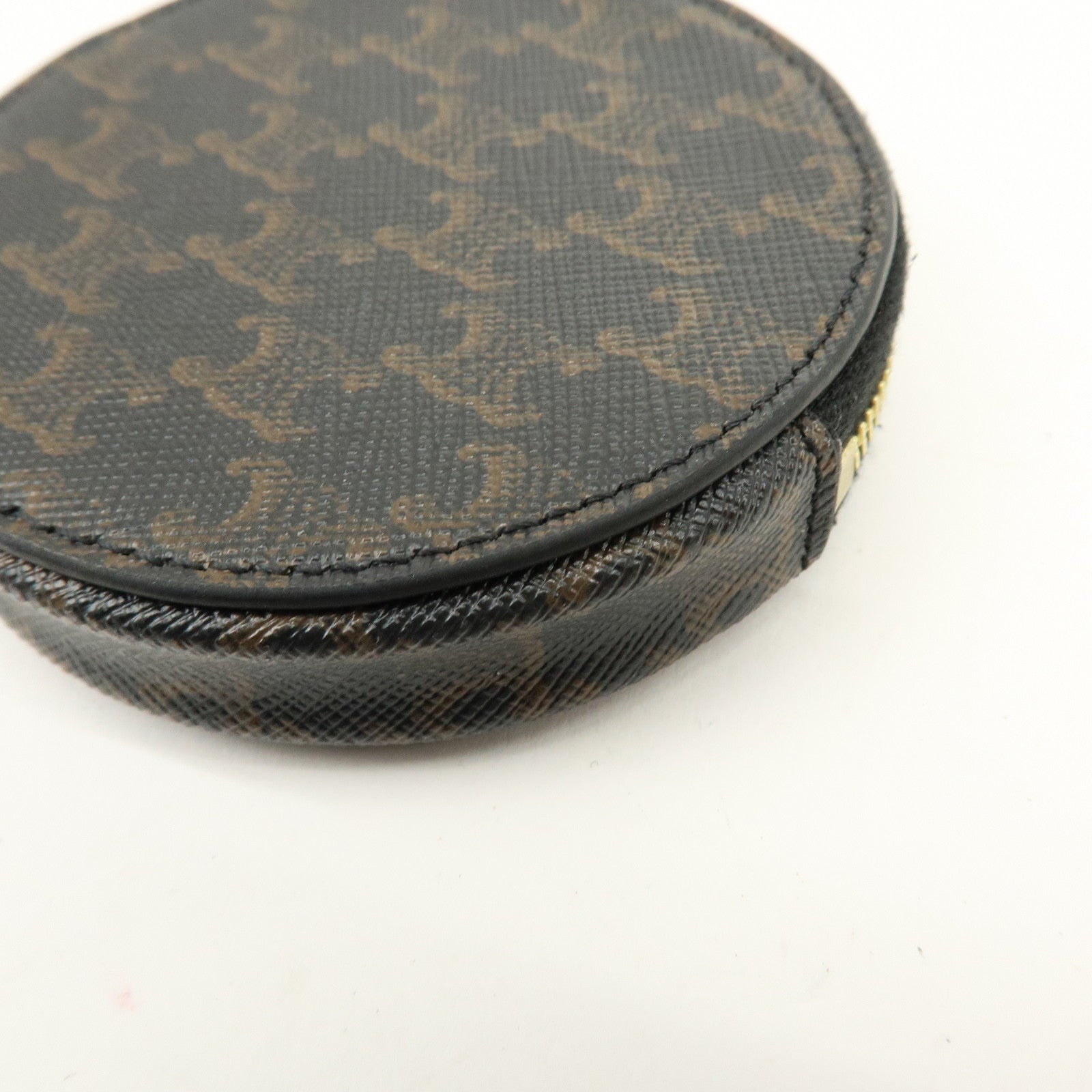 CELINE Triomphe PVC Leather Coin Case Coin Wallet Black Brown