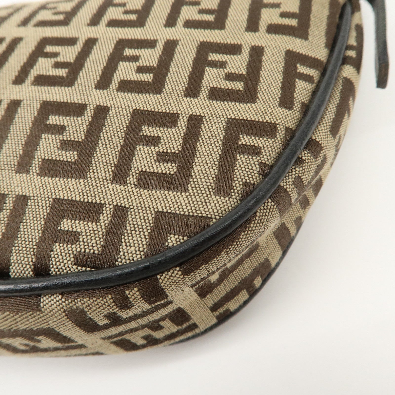 FENDI Zucchino Canvas Leather Shoulder Bag Brown Beige 8BR133 Used