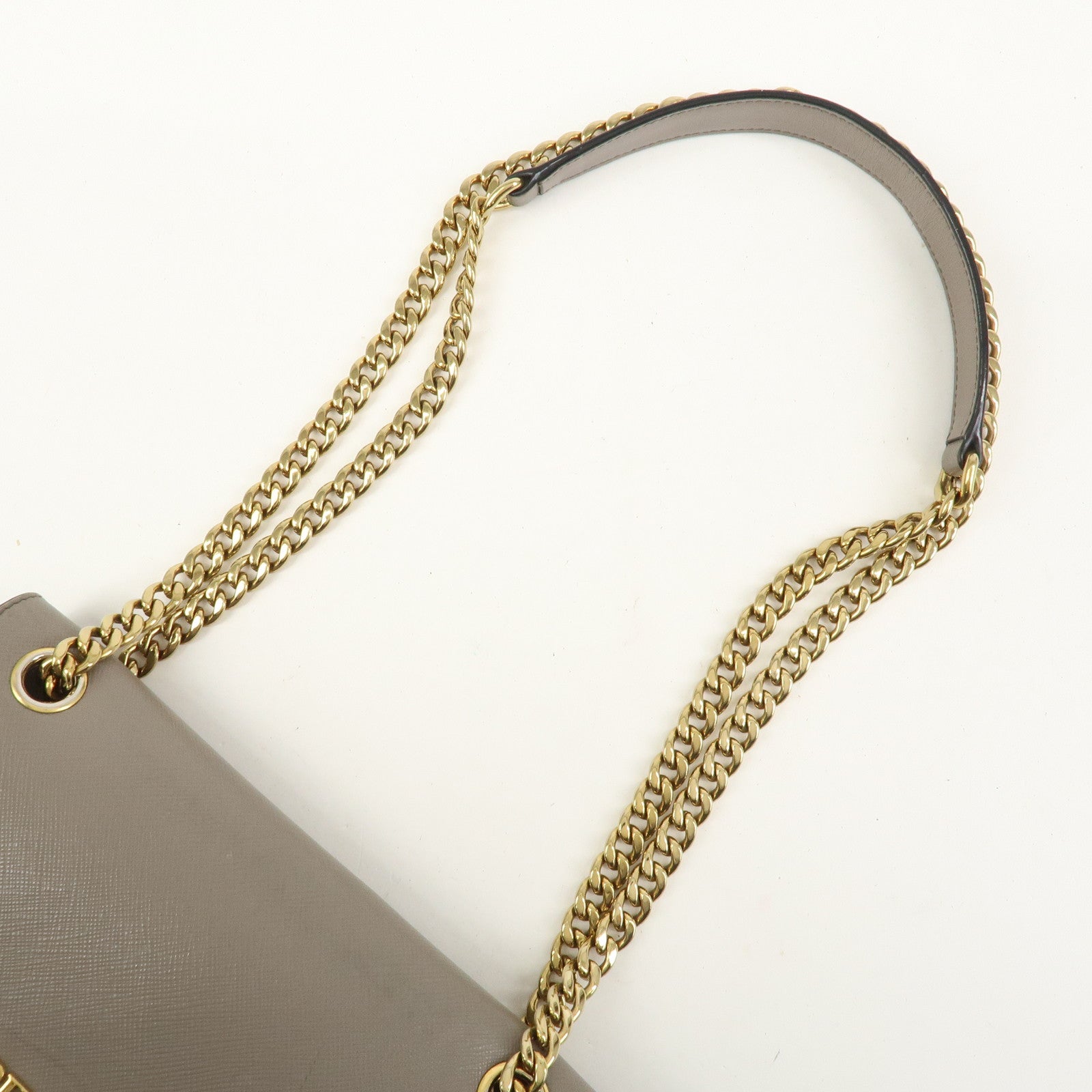 PRADA Saffiano Leather Chain Shoulder Crossbody Bag Gray 1BD193